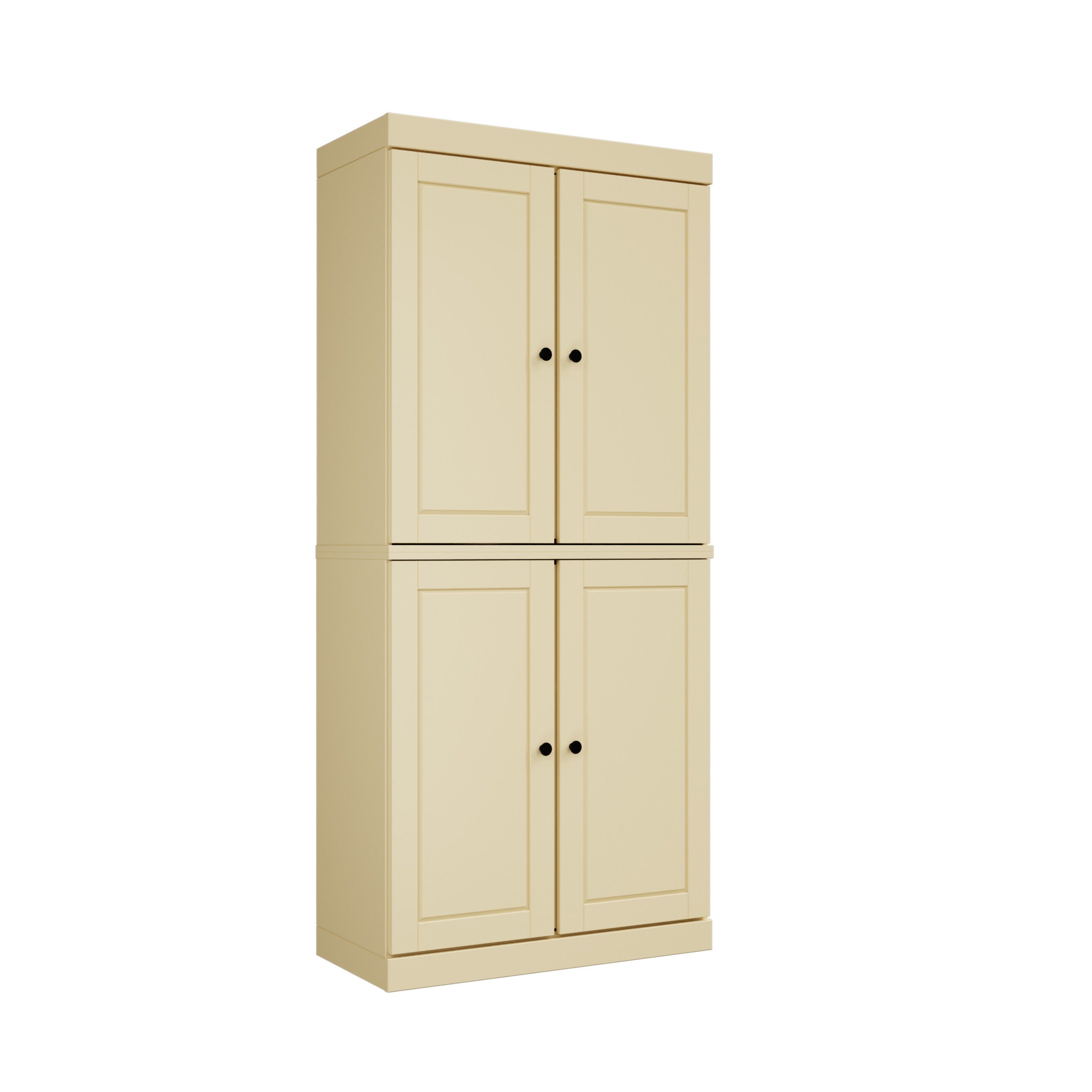 72" Yellow Solid Wood Four Door Two Drawer Pantry Or Storage Closet