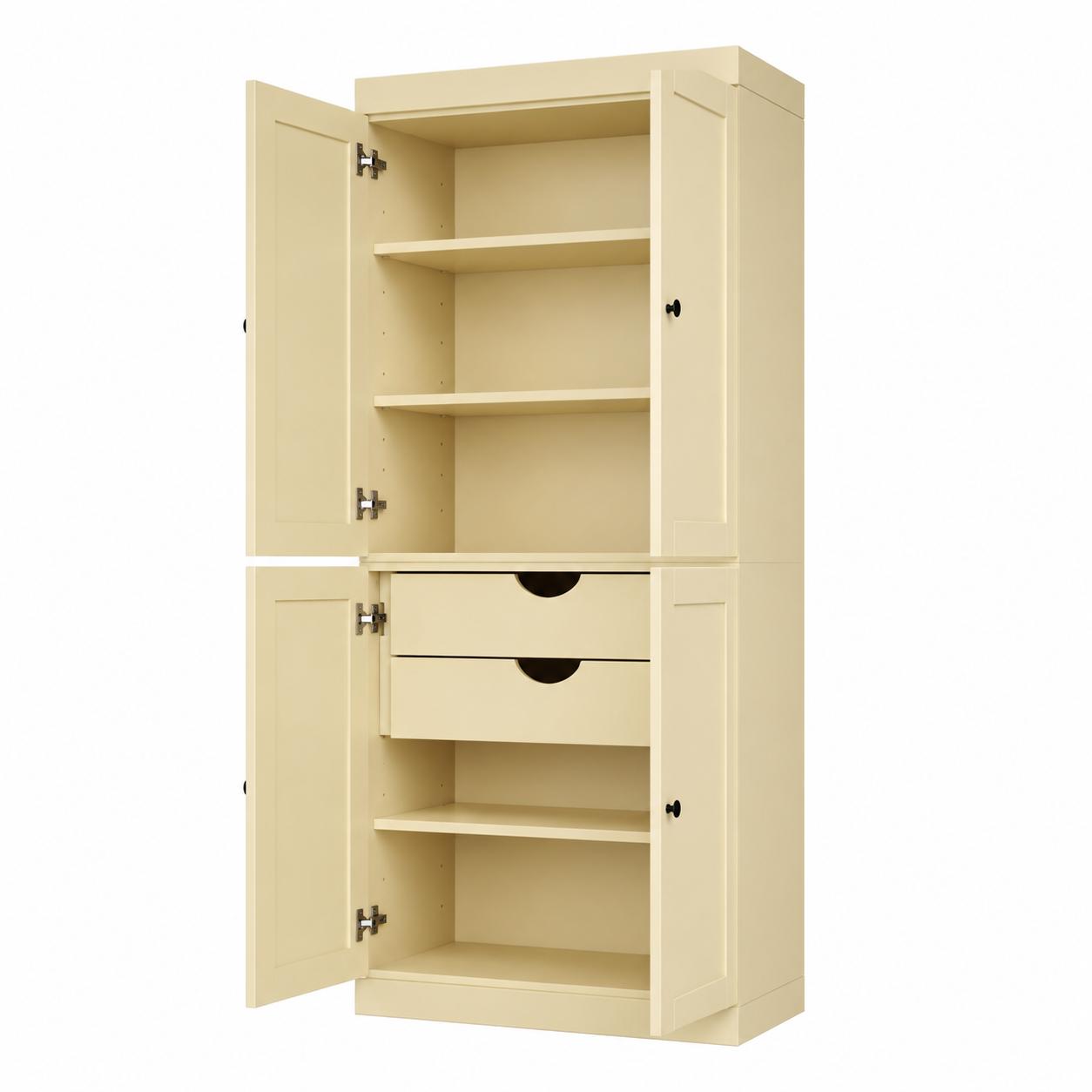 72" Yellow Solid Wood Four Door Two Drawer Pantry Or Storage Closet