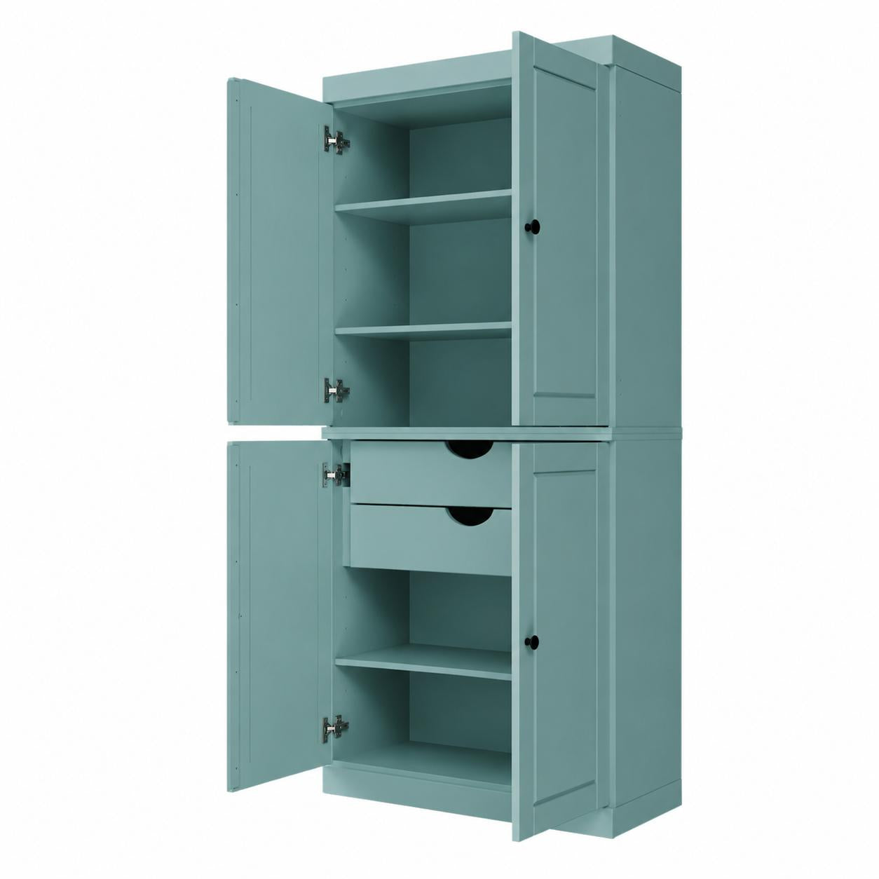 72" Aqua Solid Wood Four Door Two Drawer Pantry Or Storage Closet