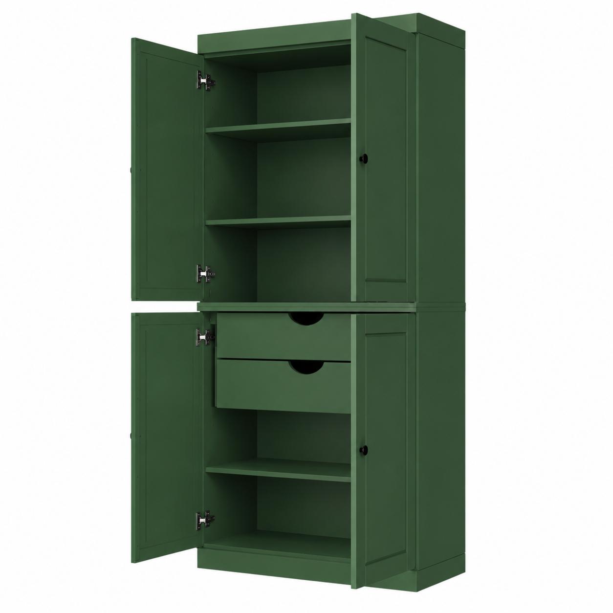 72" Green Solid Wood Four Door Two Drawer Pantry Or Storage Closet