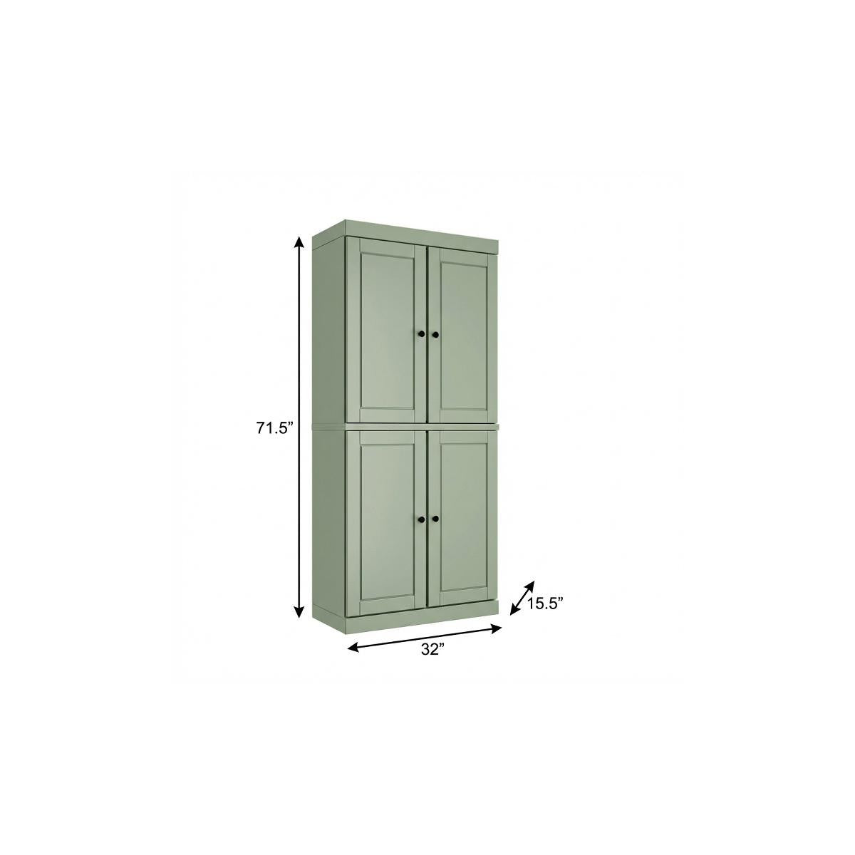 72" Sage Solid Wood Four Door Two Drawer Pantry Or Storage Closet
