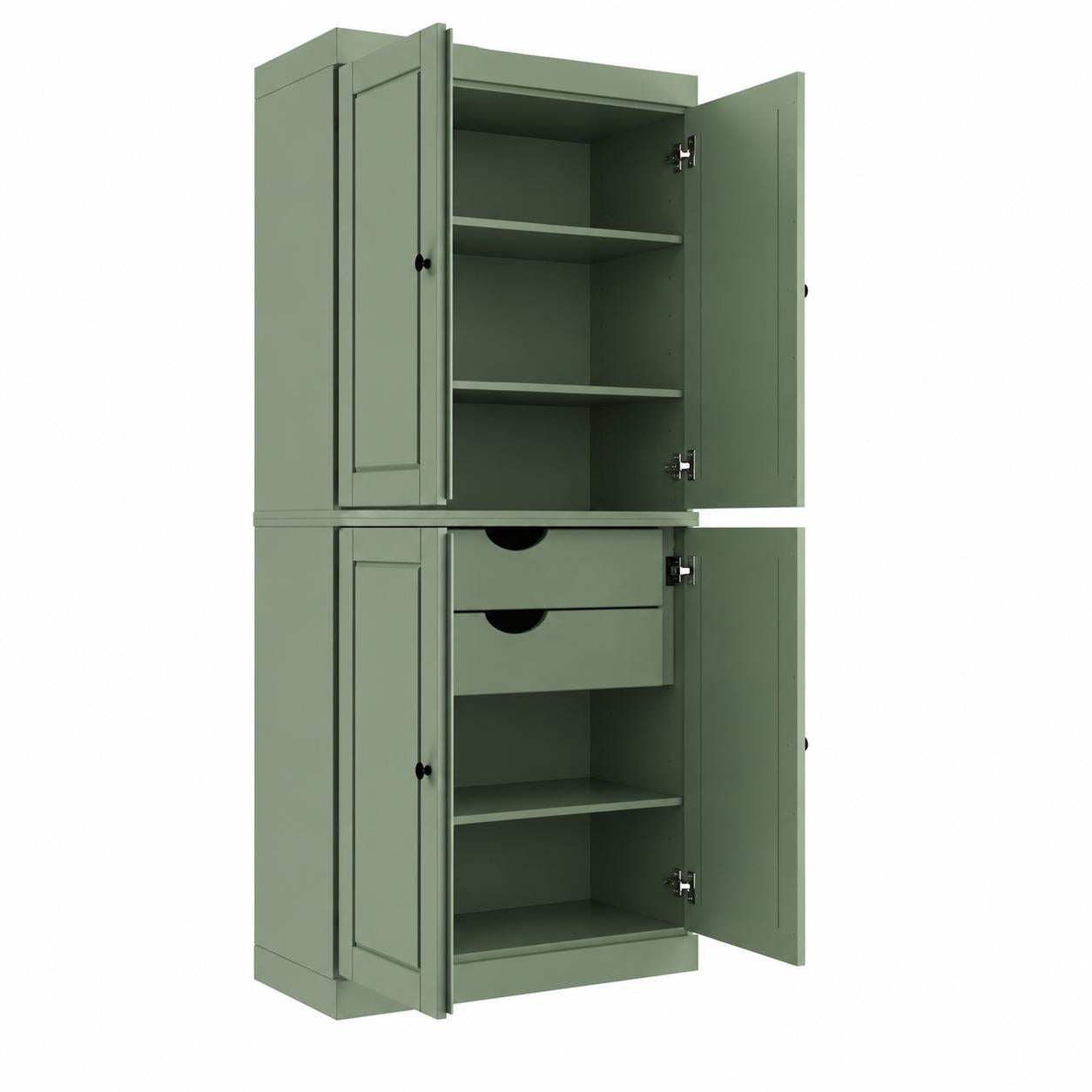 72" Sage Solid Wood Four Door Two Drawer Pantry Or Storage Closet
