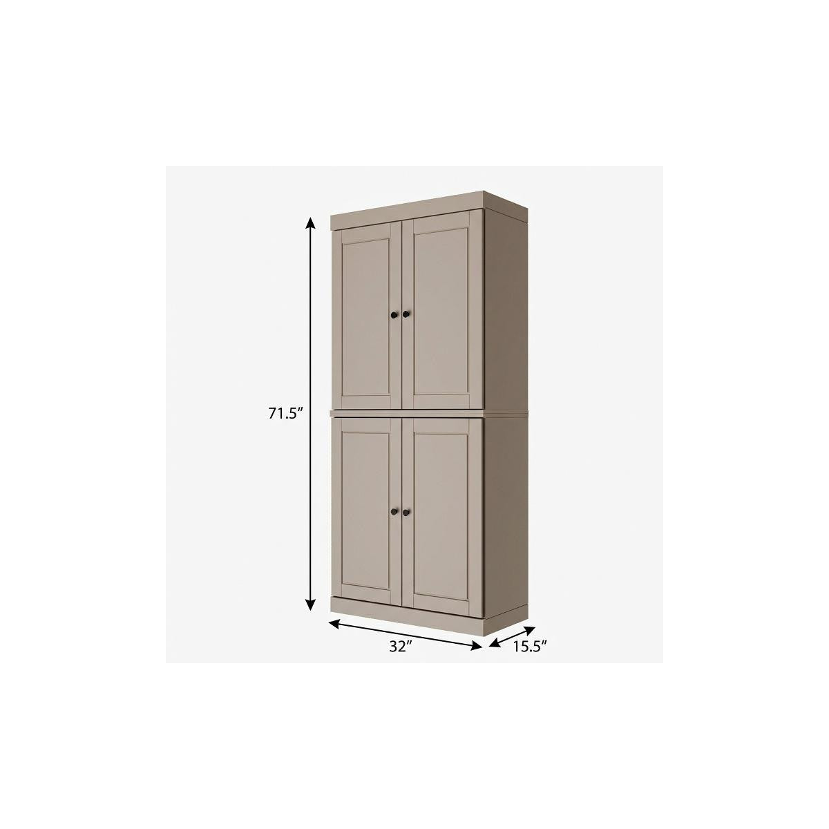 72" Beige Solid Wood Four Door Two Drawer Pantry Or Storage Closet