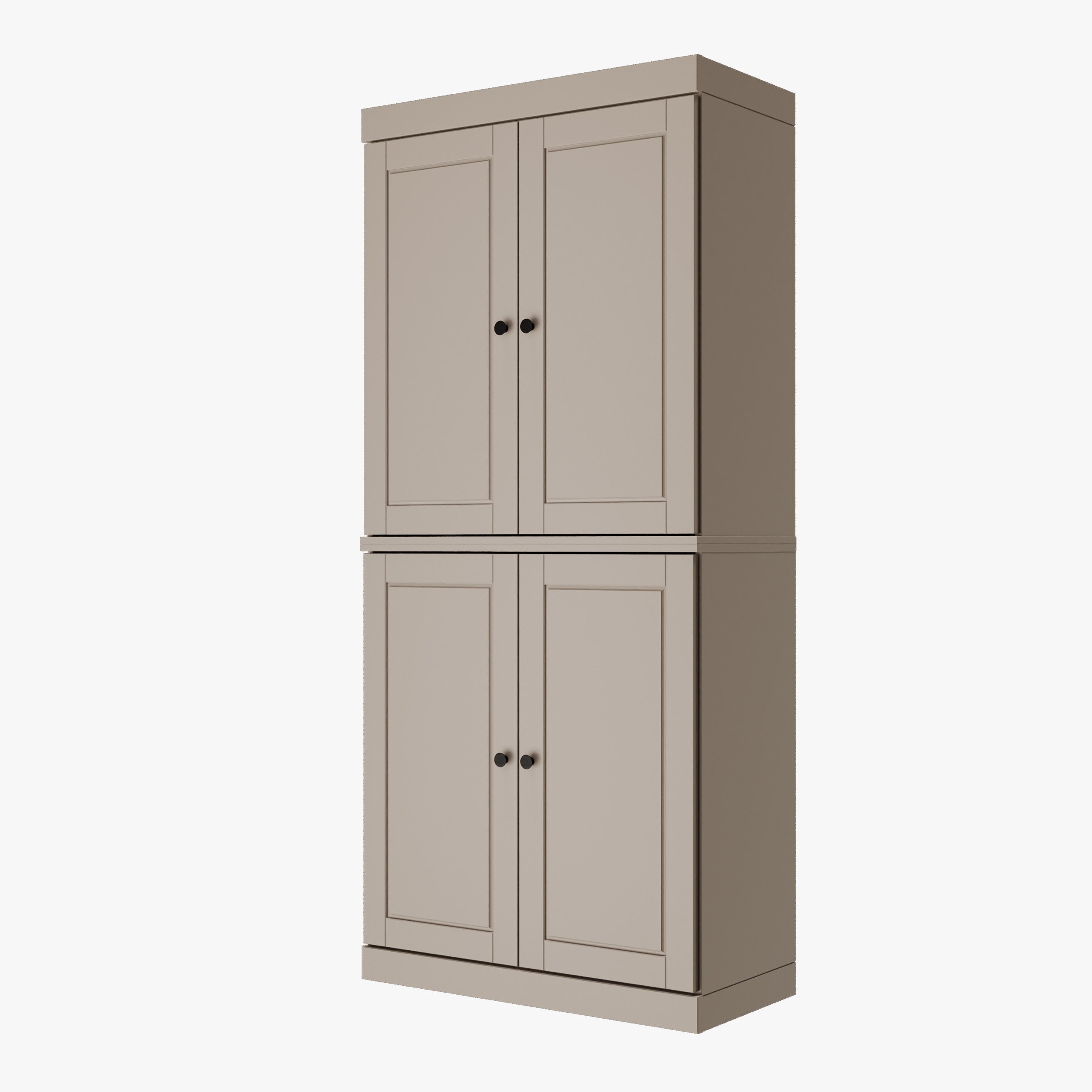 72" Beige Solid Wood Four Door Two Drawer Pantry Or Storage Closet