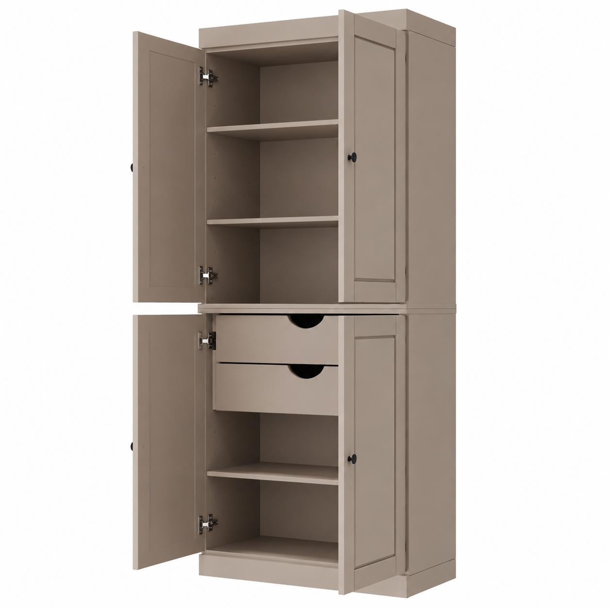 72" Beige Solid Wood Four Door Two Drawer Pantry Or Storage Closet