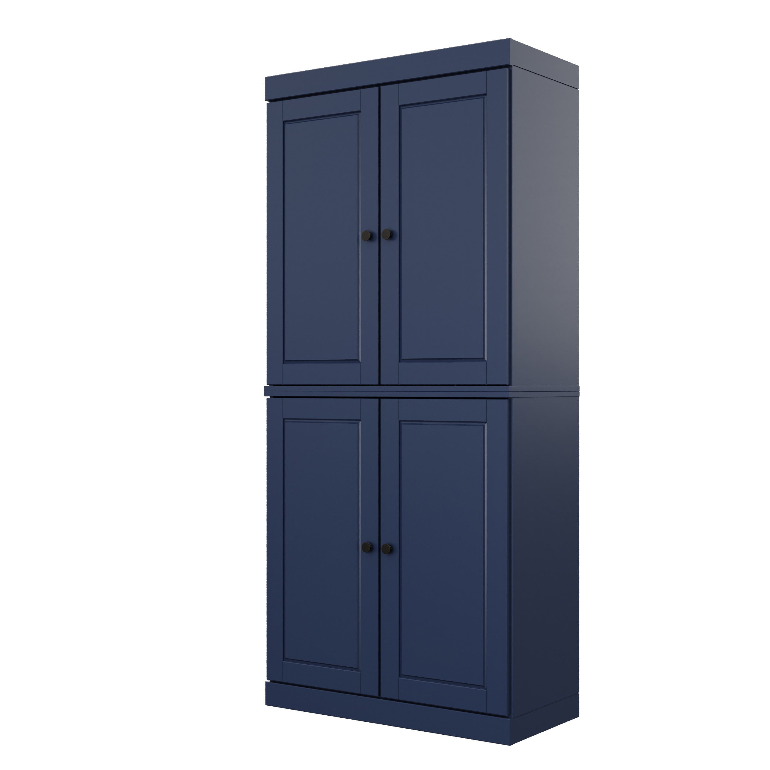 72" Navy Blue Solid Wood Four Door Two Drawer Pantry Or Storage Closet