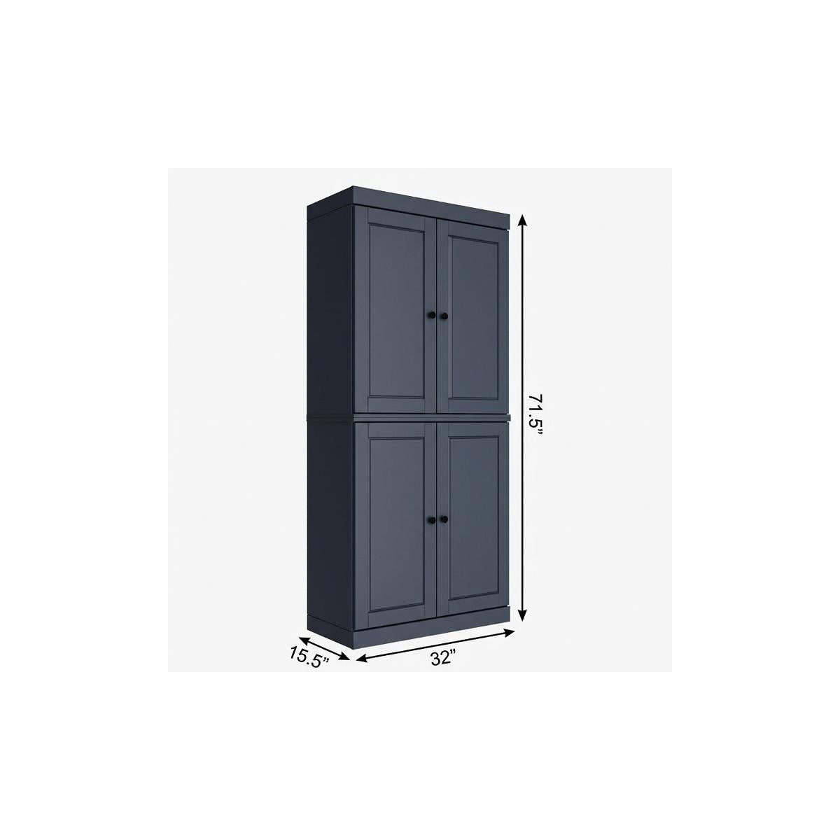 72" French Blue Solid Wood Four Door Two Drawer Pantry Or Storage Closet