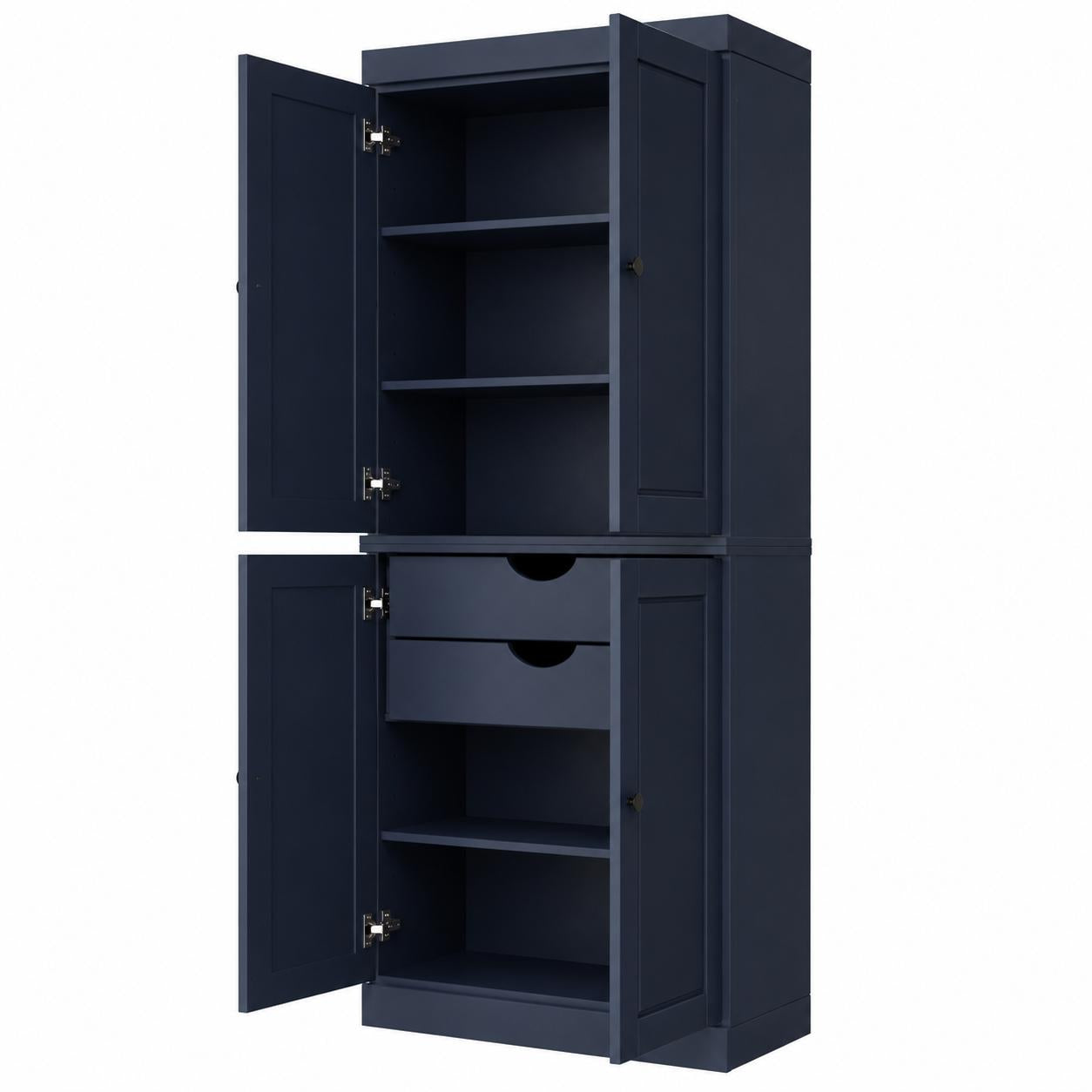 72" French Blue Solid Wood Four Door Two Drawer Pantry Or Storage Closet