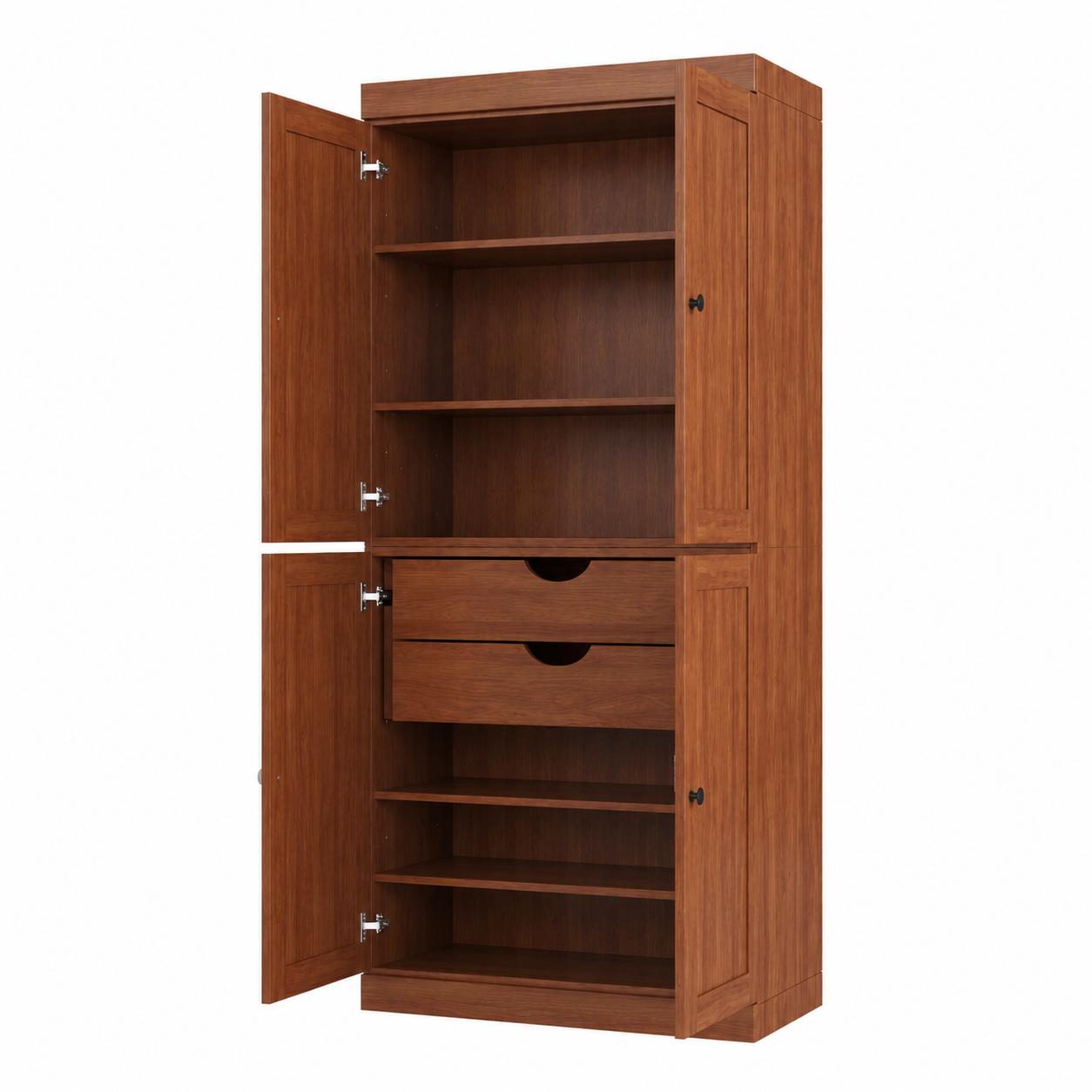 72" Coffee Solid Wood Four Door Two Drawer Pantry Or Storage Closet