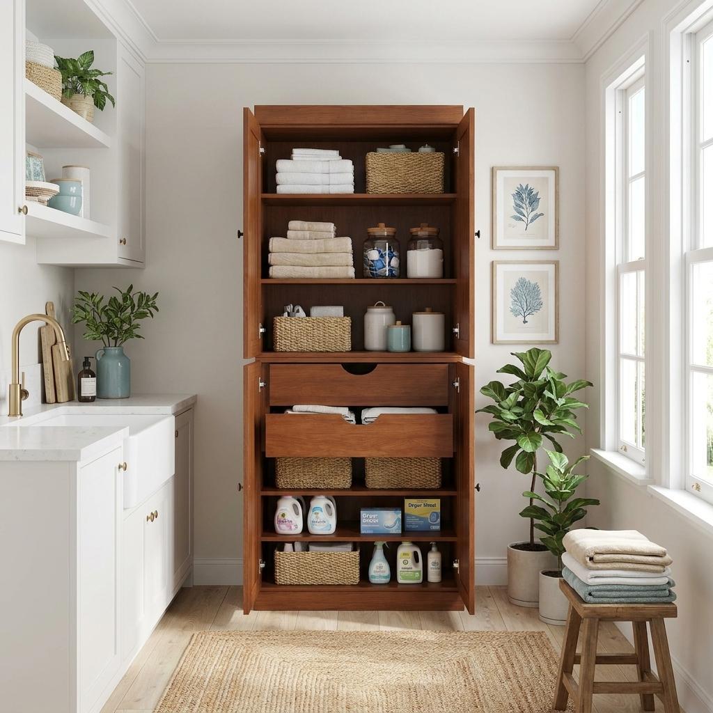 72" Coffee Solid Wood Four Door Two Drawer Pantry Or Storage Closet