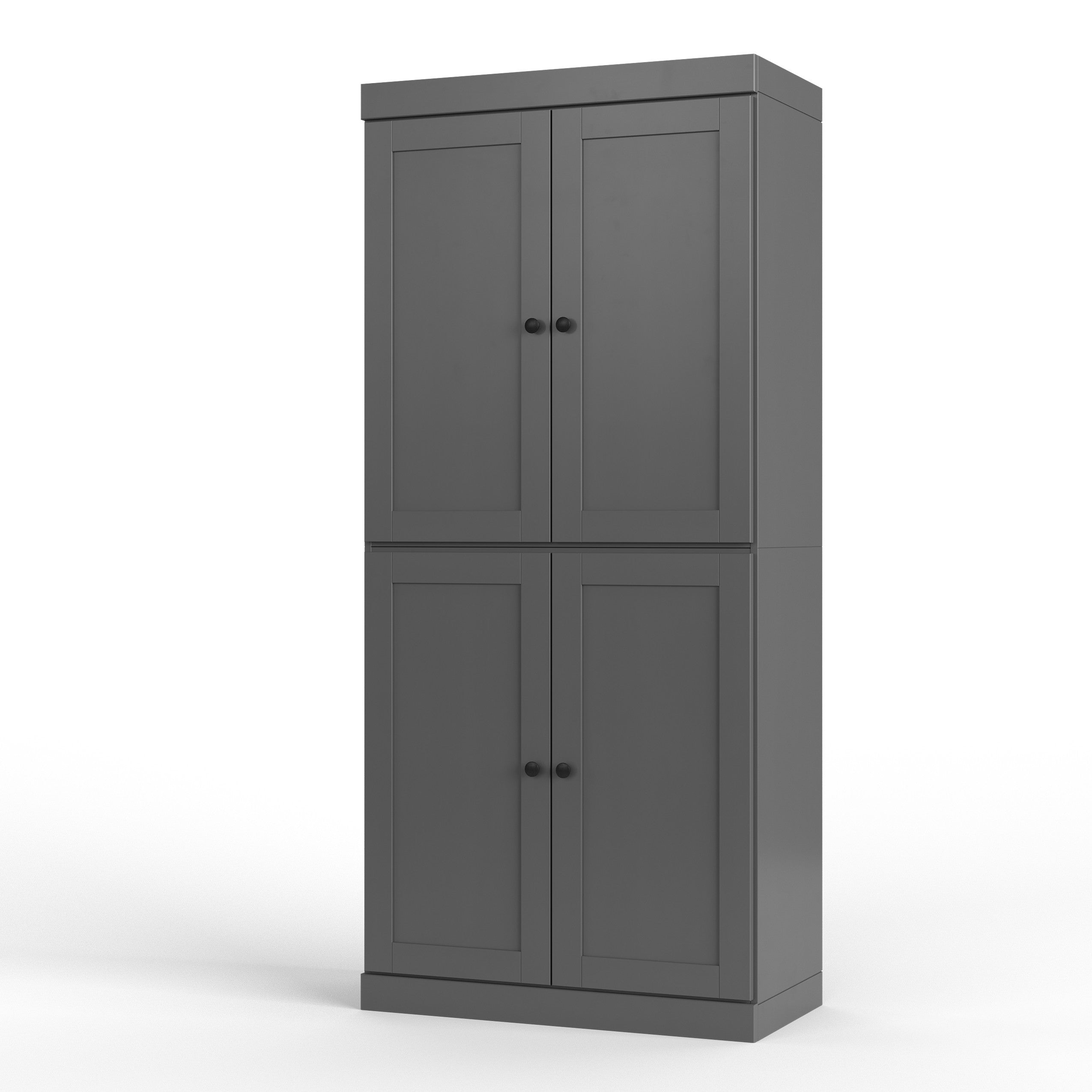 72" Gray Solid Wood Four Door Two Drawer Pantry Or Storage Closet