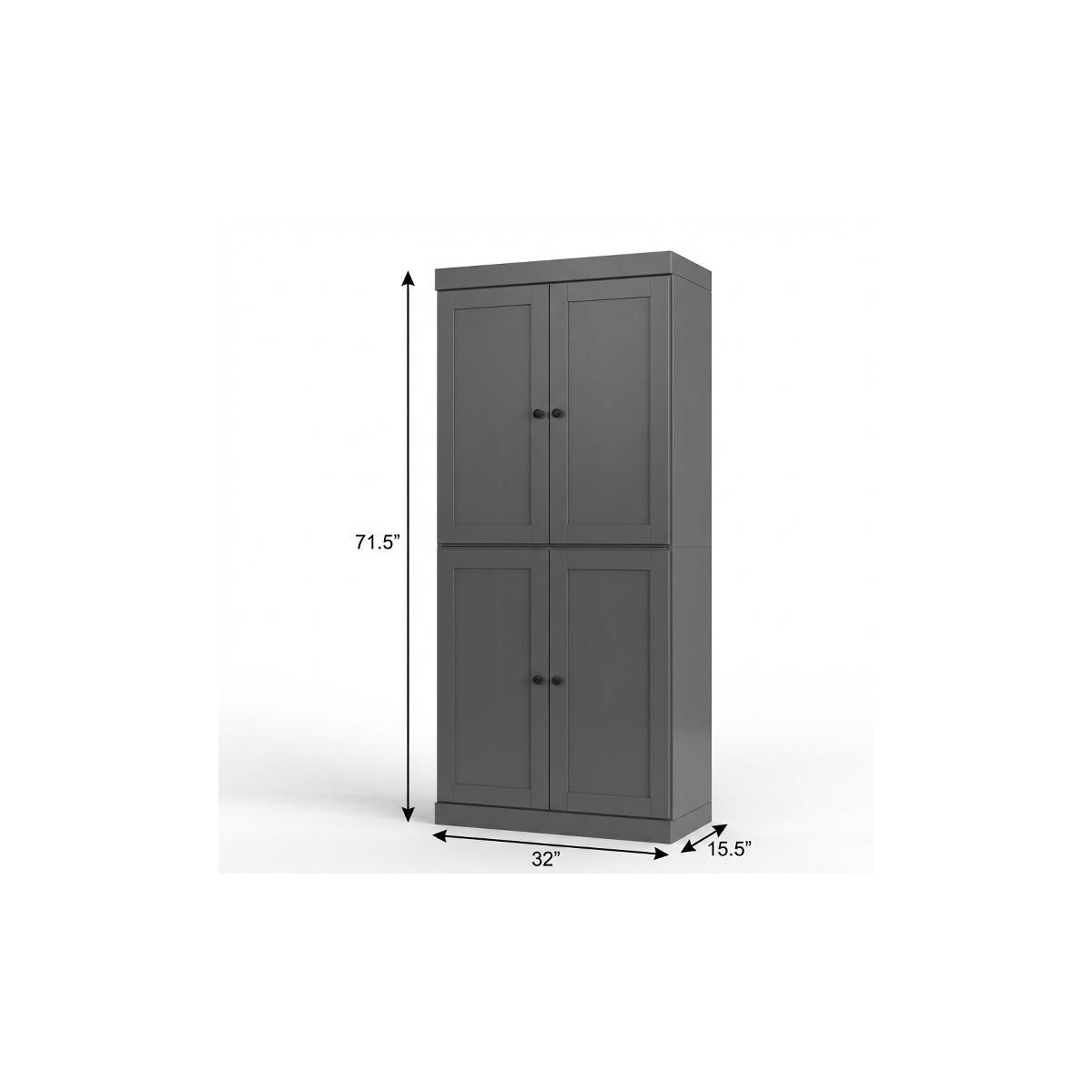 72" Gray Solid Wood Four Door Two Drawer Pantry Or Storage Closet