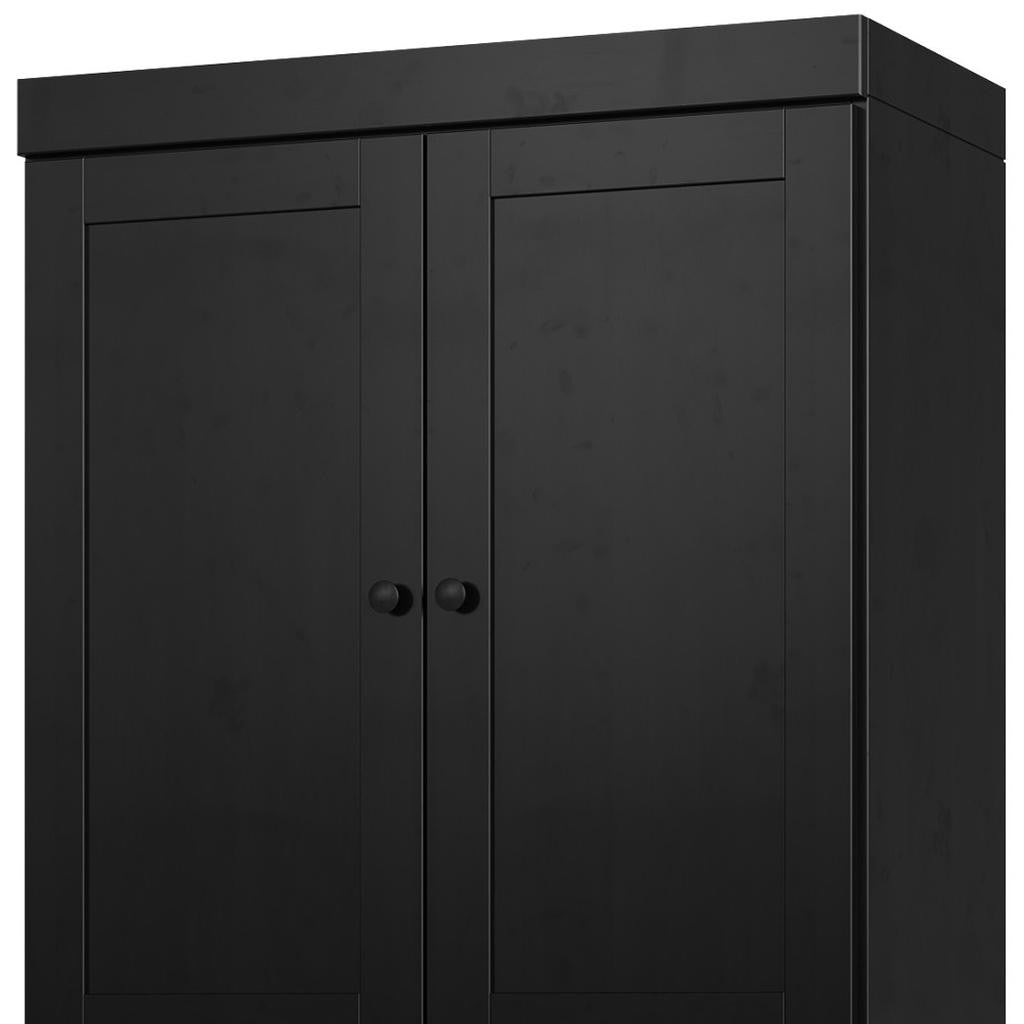 72" Black Solid Wood Four Door Two Drawer Pantry Or Storage Closet