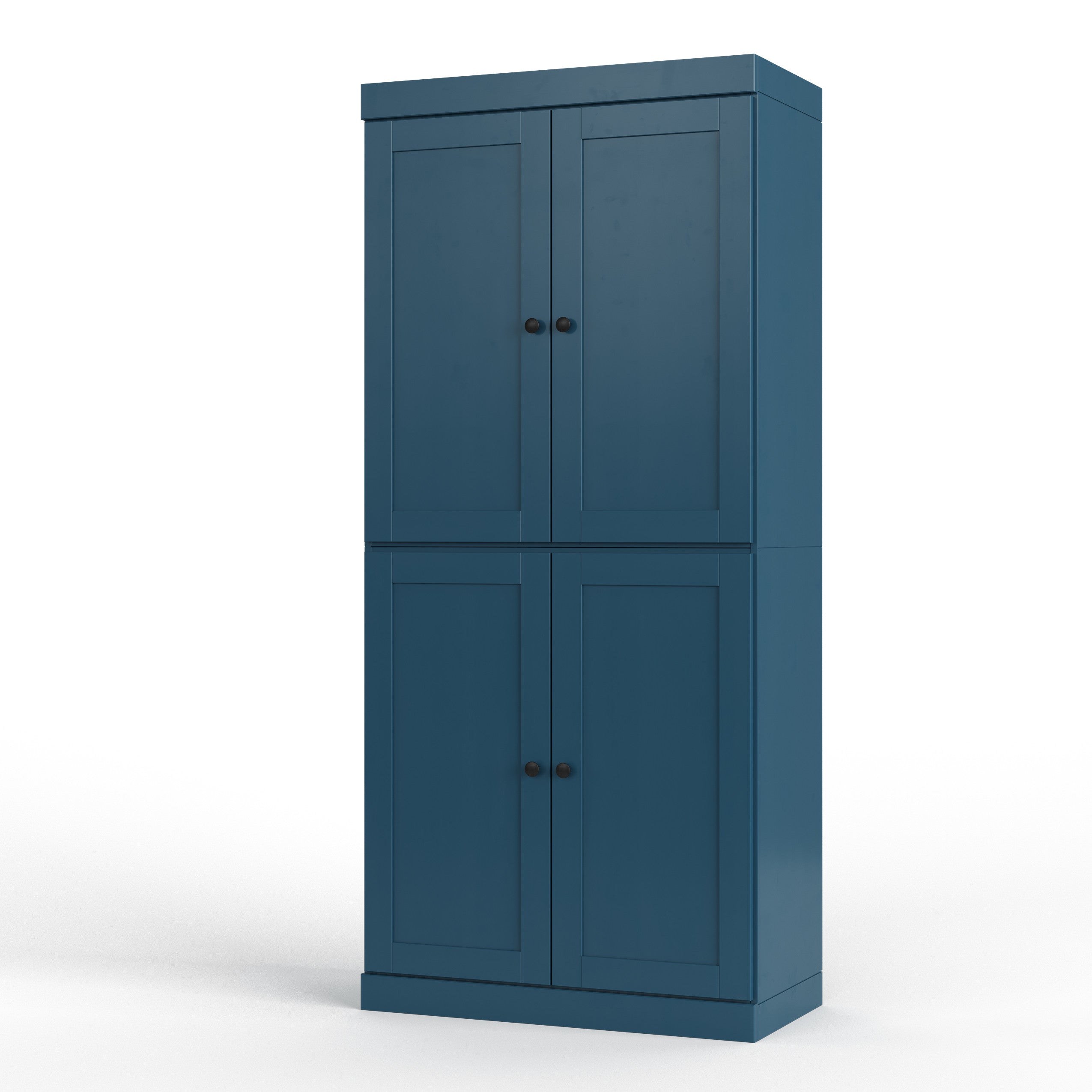 72" Teal Blue Solid Wood Four Door Two Drawer Pantry Or Storage Closet