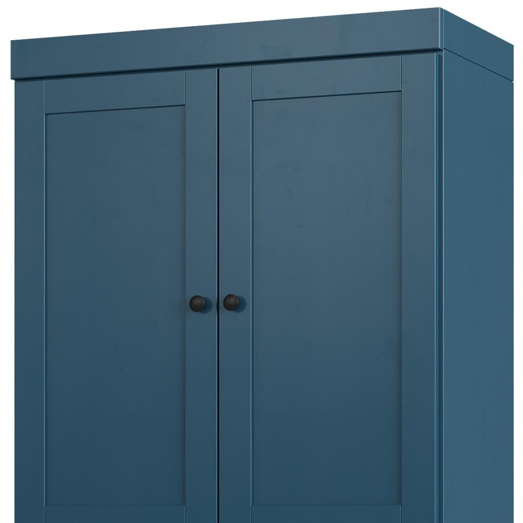 72" Teal Blue Solid Wood Four Door Two Drawer Pantry Or Storage Closet