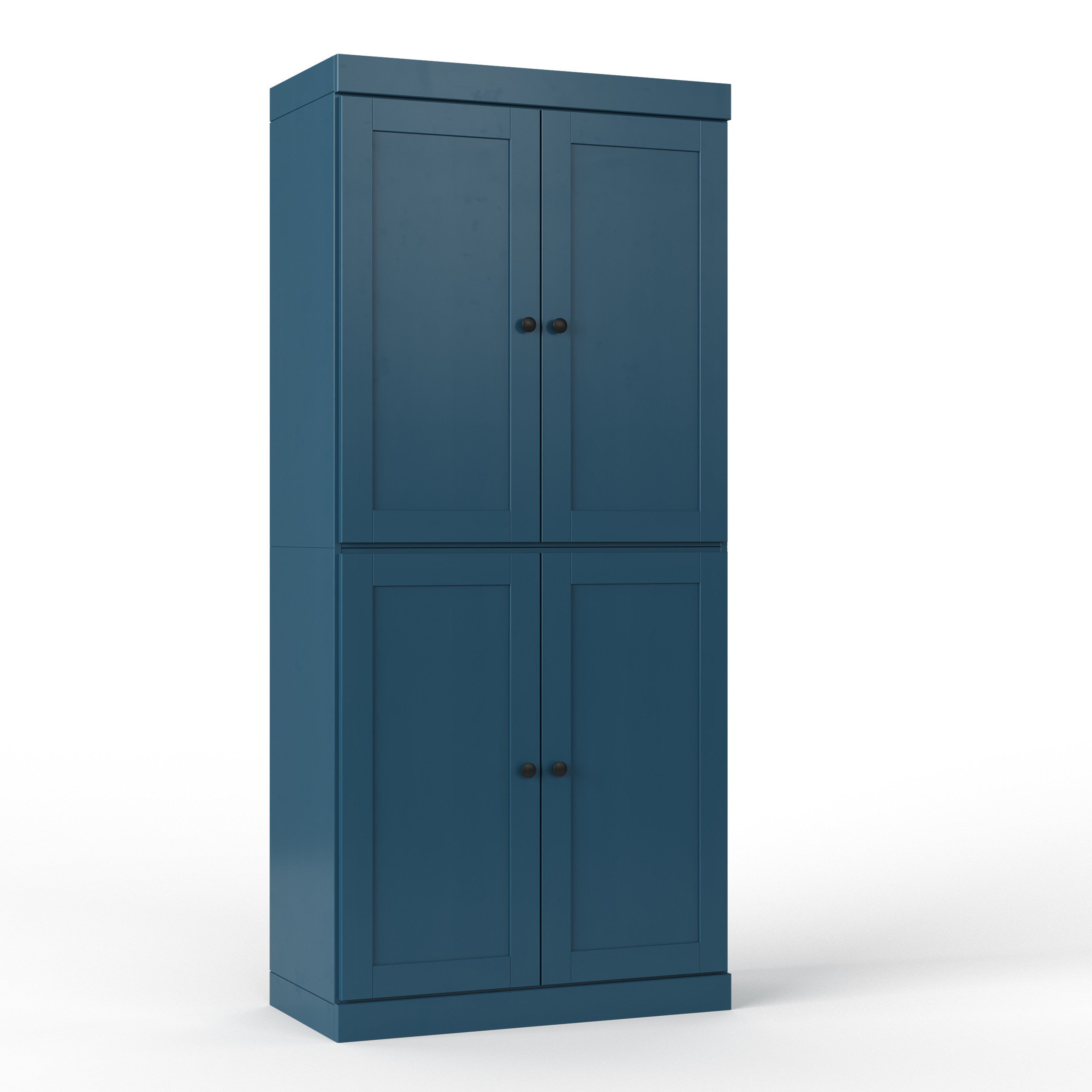 72" Teal Blue Solid Wood Four Door Two Drawer Pantry Or Storage Closet