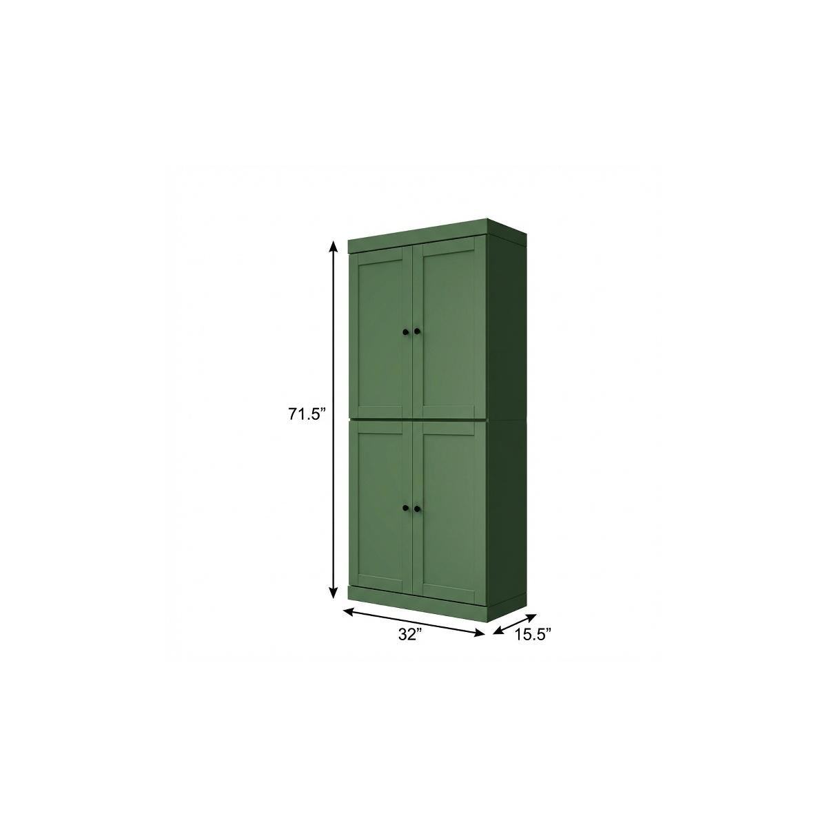72" Green Solid Wood Four Door Two Drawer Pantry Or Storage Closet