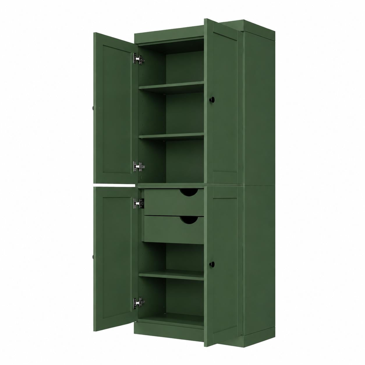 72" Green Solid Wood Four Door Two Drawer Pantry Or Storage Closet