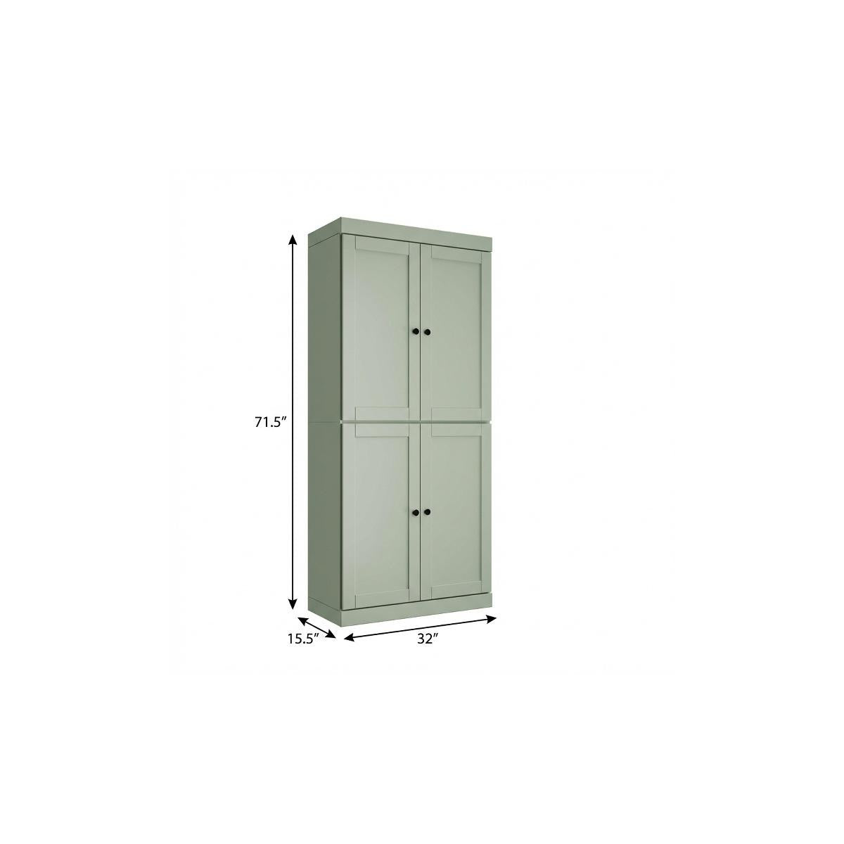 72" Sage Solid Wood Four Door Two Drawer Pantry Or Storage Closet