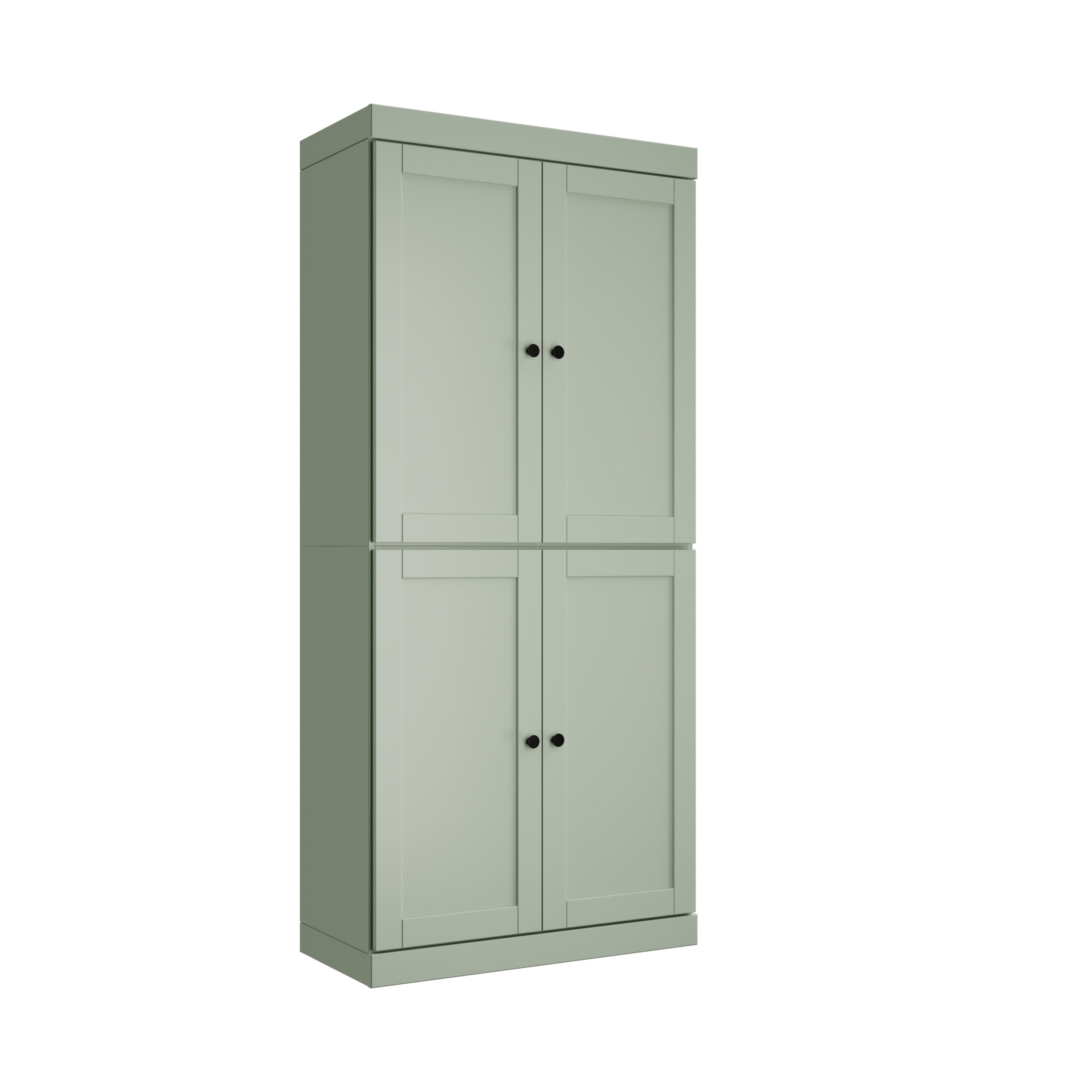 72" Sage Solid Wood Four Door Two Drawer Pantry Or Storage Closet