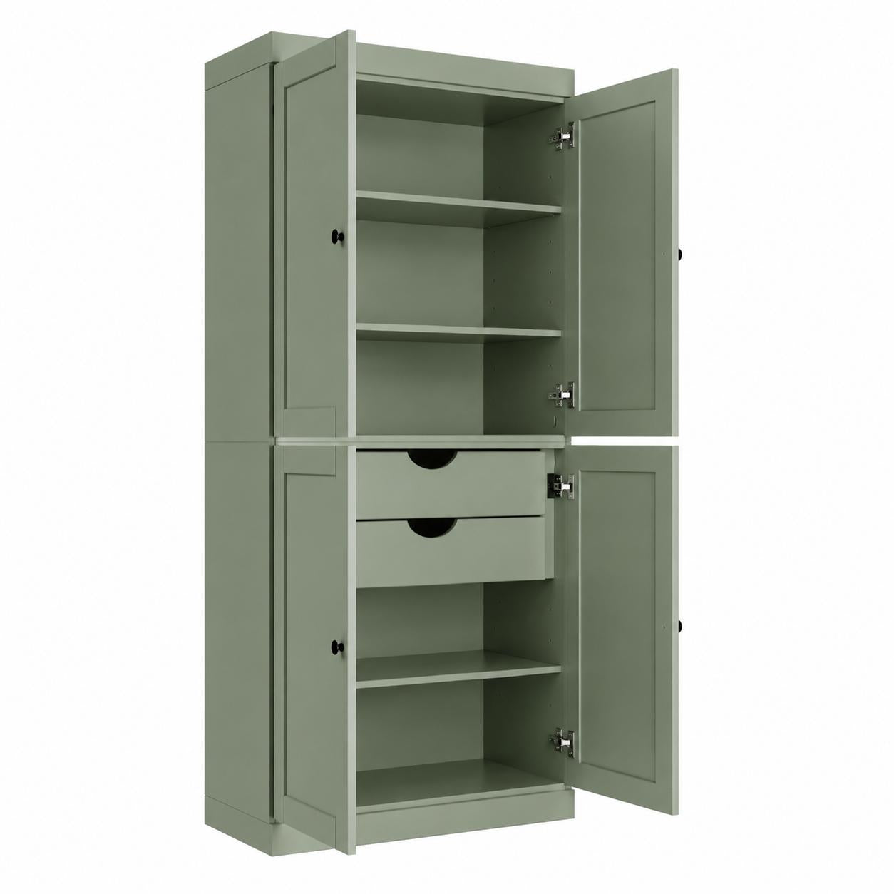 72" Sage Solid Wood Four Door Two Drawer Pantry Or Storage Closet