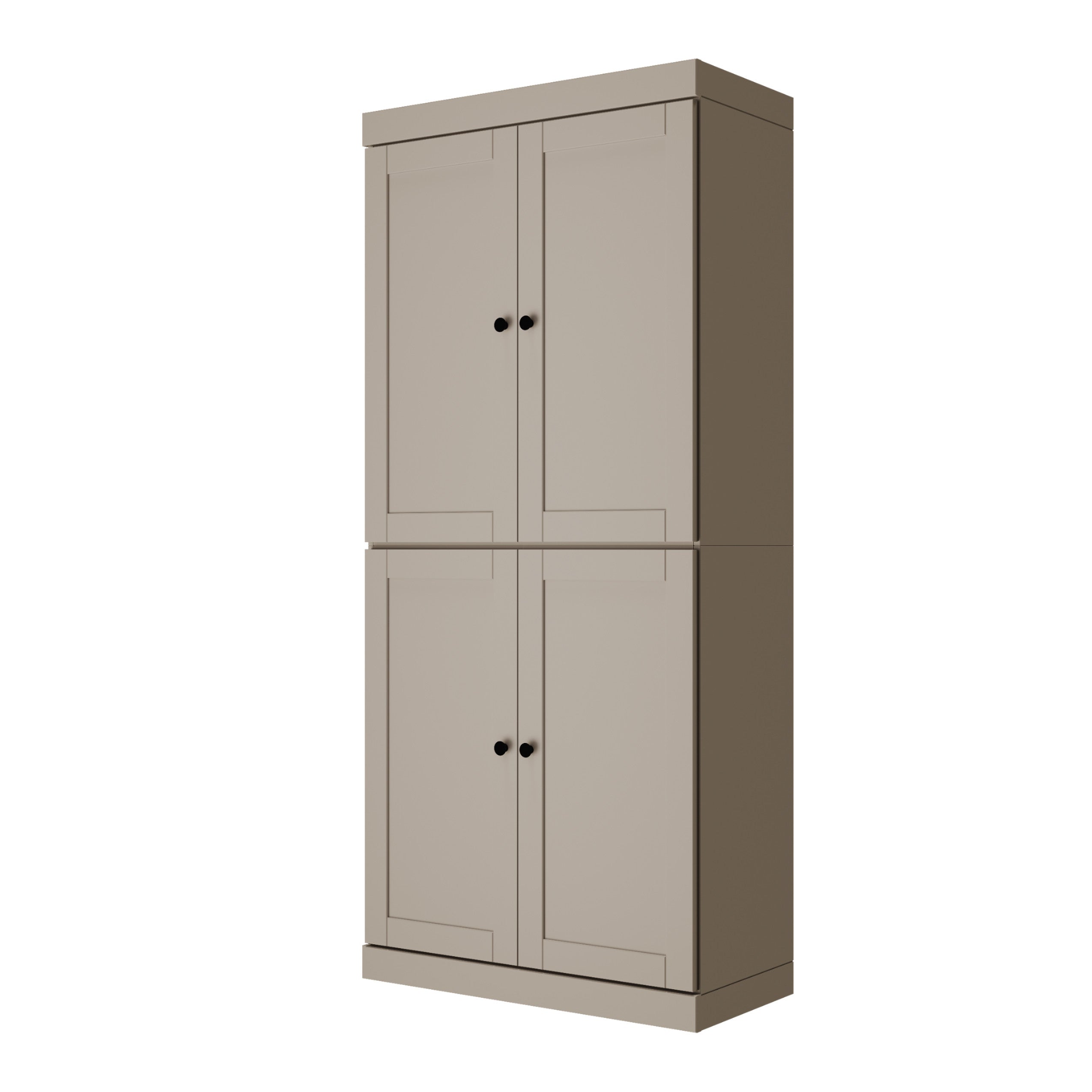 72" Beige Solid Wood Four Door Two Drawer Pantry Or Storage Closet