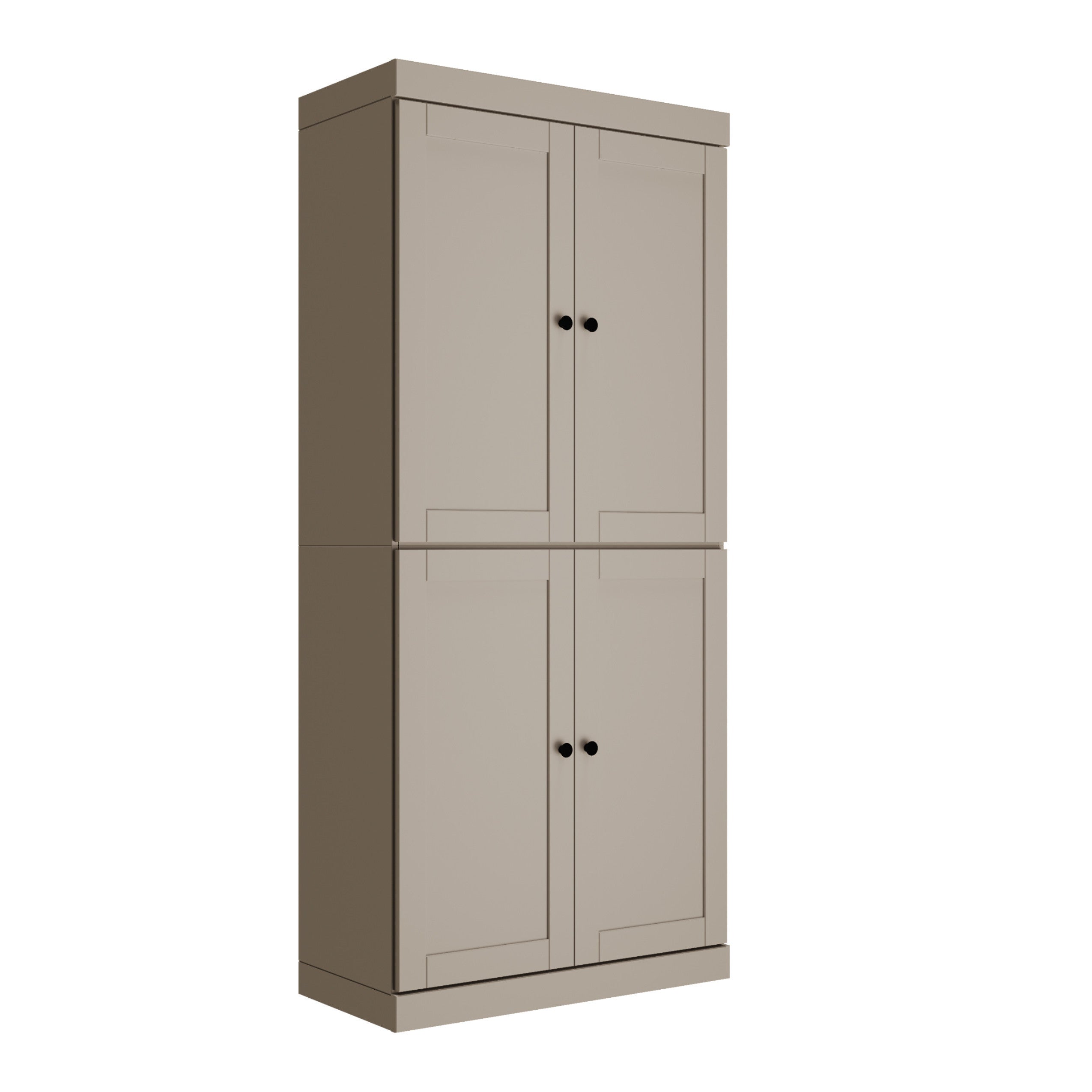 72" Beige Solid Wood Four Door Two Drawer Pantry Or Storage Closet