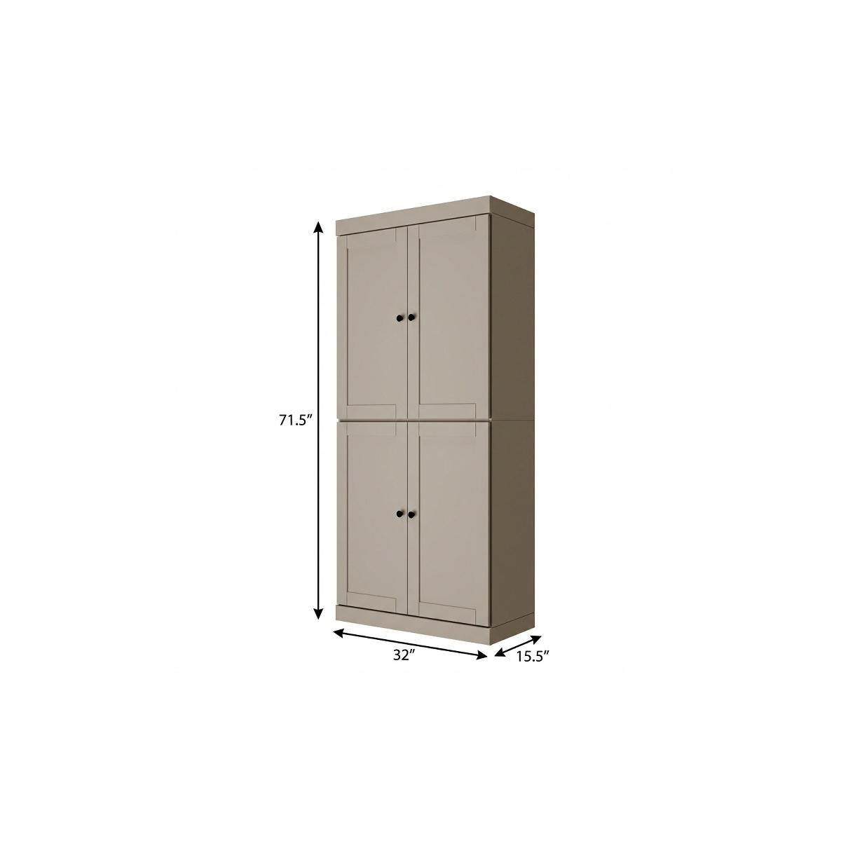 72" Beige Solid Wood Four Door Two Drawer Pantry Or Storage Closet