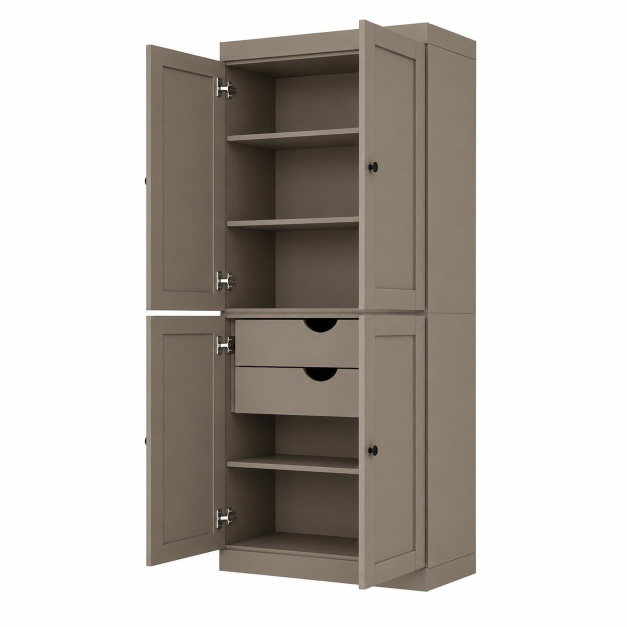 72" Beige Solid Wood Four Door Two Drawer Pantry Or Storage Closet