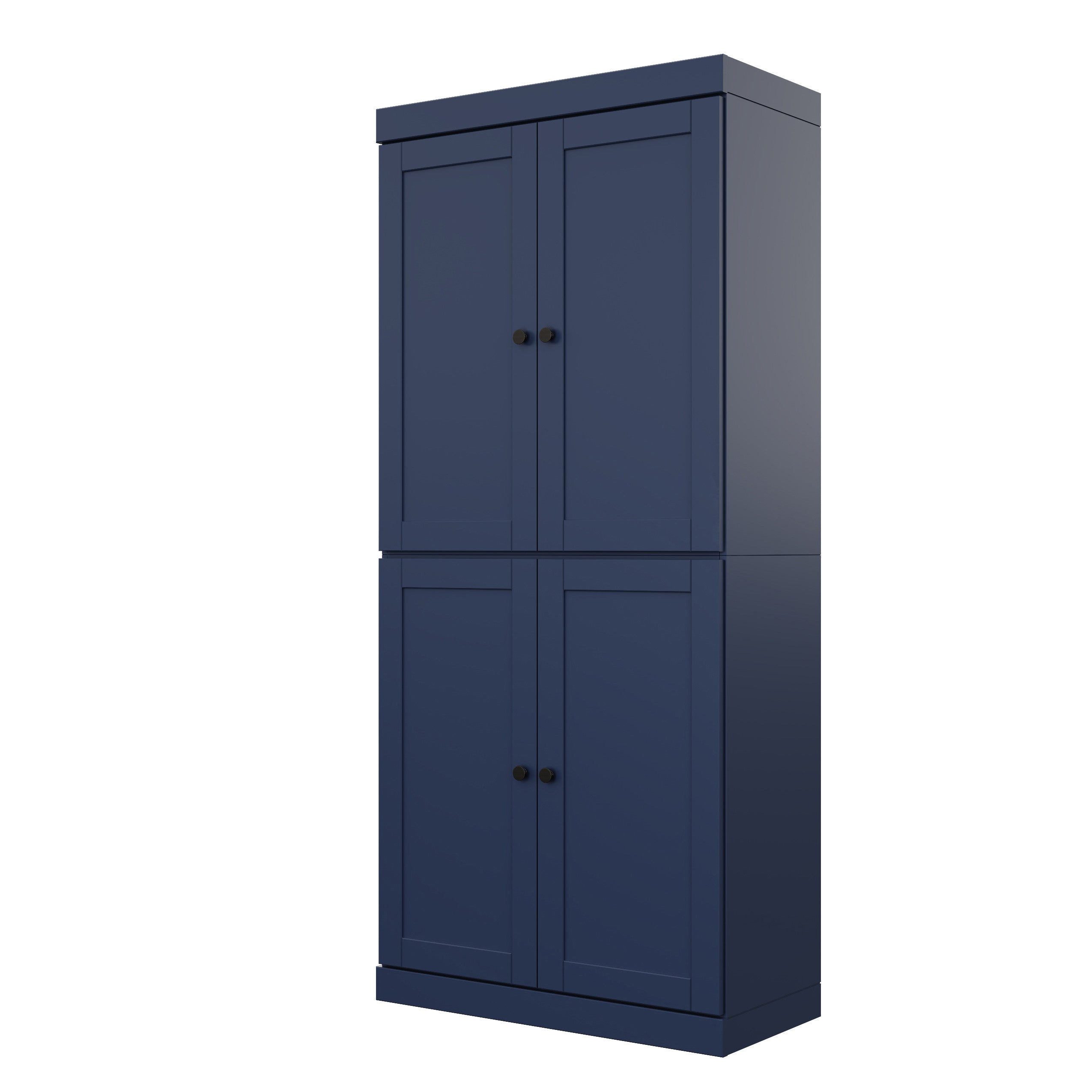 72" Navy Blue Solid Wood Four Door Two Drawer Pantry Or Storage Closet
