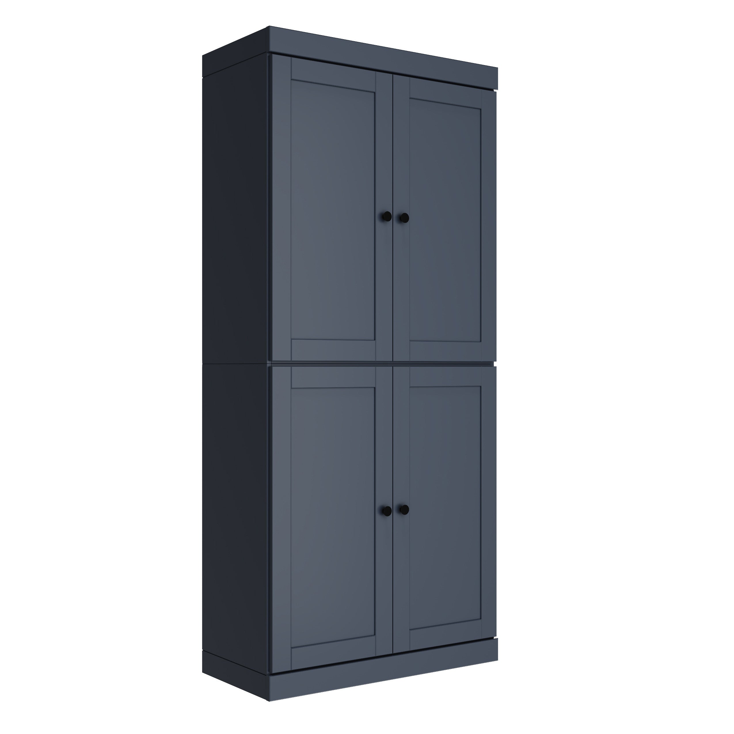 72" French Blue Solid Wood Four Door Two Drawer Pantry Or Storage Closet