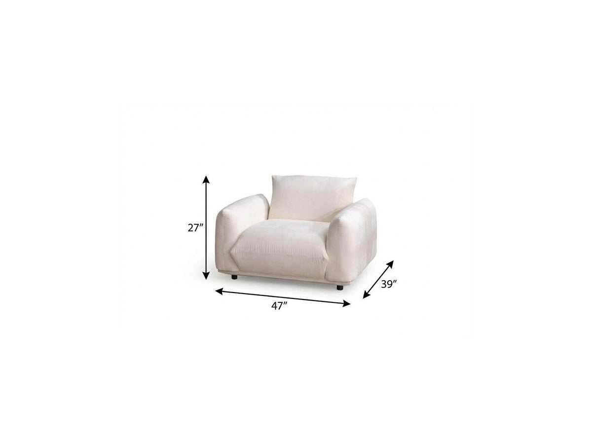47" White Velvet Arm Chair