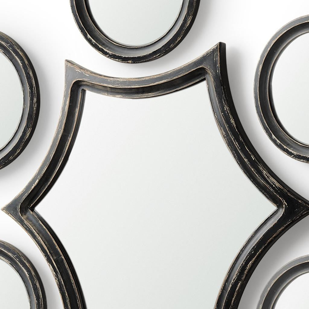 Set of Seven Black Wood Geometric Framed Accent Mirrors