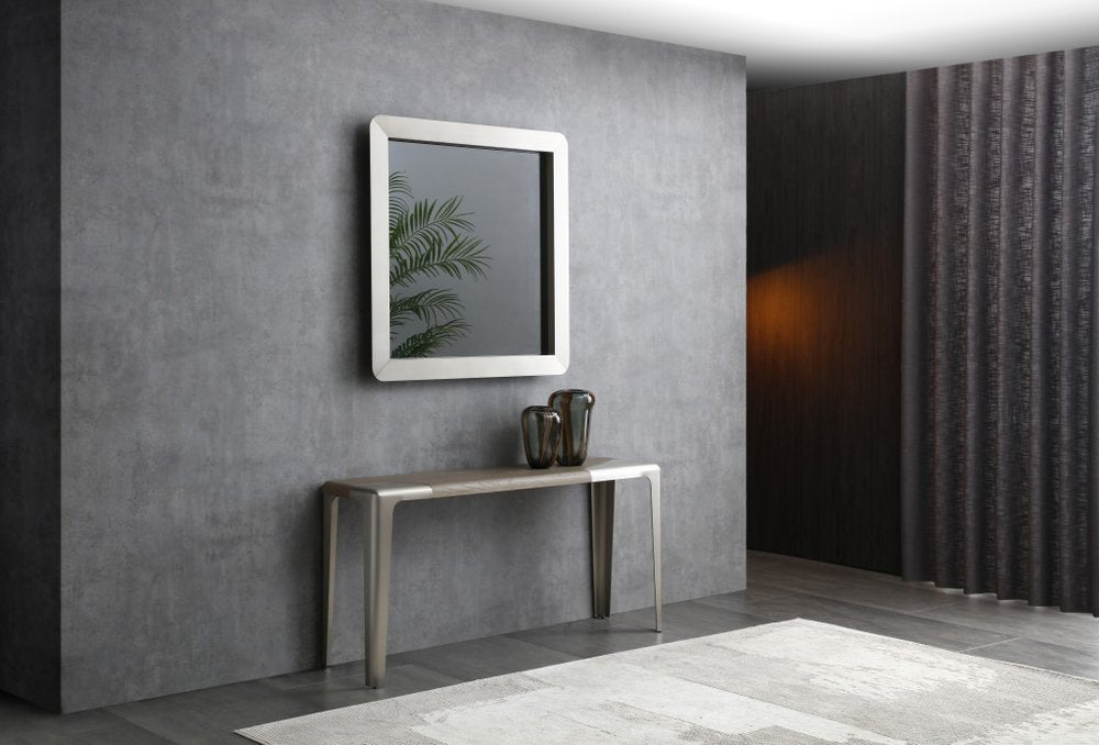 43" Silver And Gray Stainless Steel Square Framed Accent Mirror