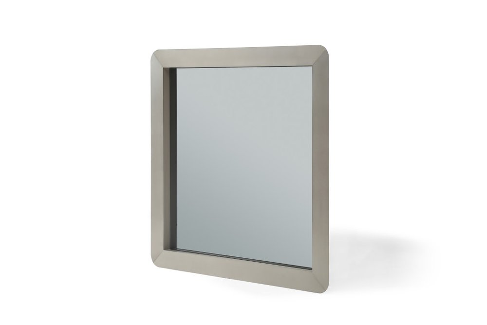 43" Silver And Gray Stainless Steel Square Framed Accent Mirror