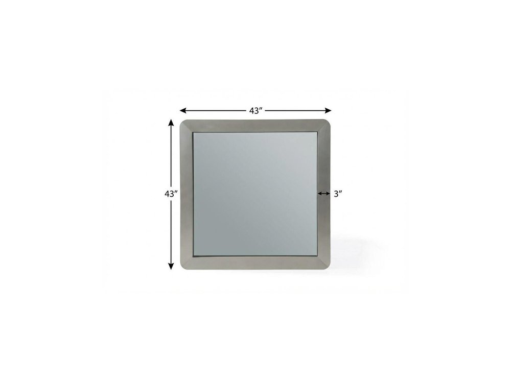 43" Silver And Gray Stainless Steel Square Framed Accent Mirror