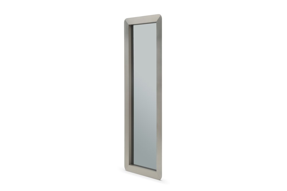 83" Silver And Gray Stainless Steel Wall Mounted And Leaning Framed Accent Mirror