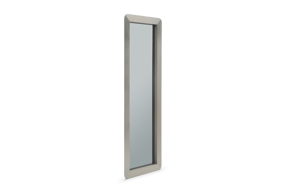 83" Silver And Gray Stainless Steel Wall Mounted And Leaning Framed Accent Mirror