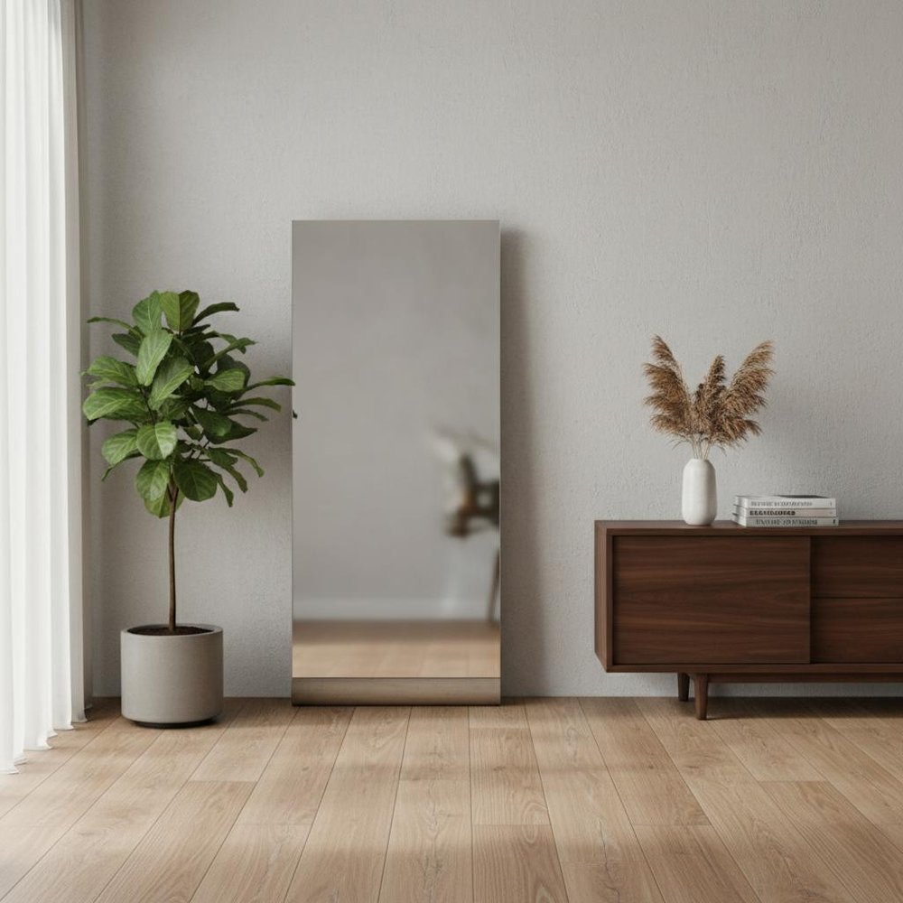 73" Brown Solid Wood Leaning Framed Full Length Mirror