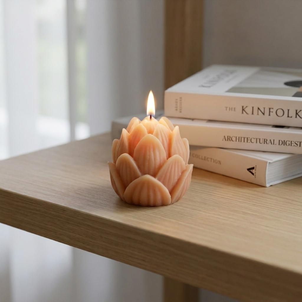2" Orange Unscented Dimensional Flower Candle