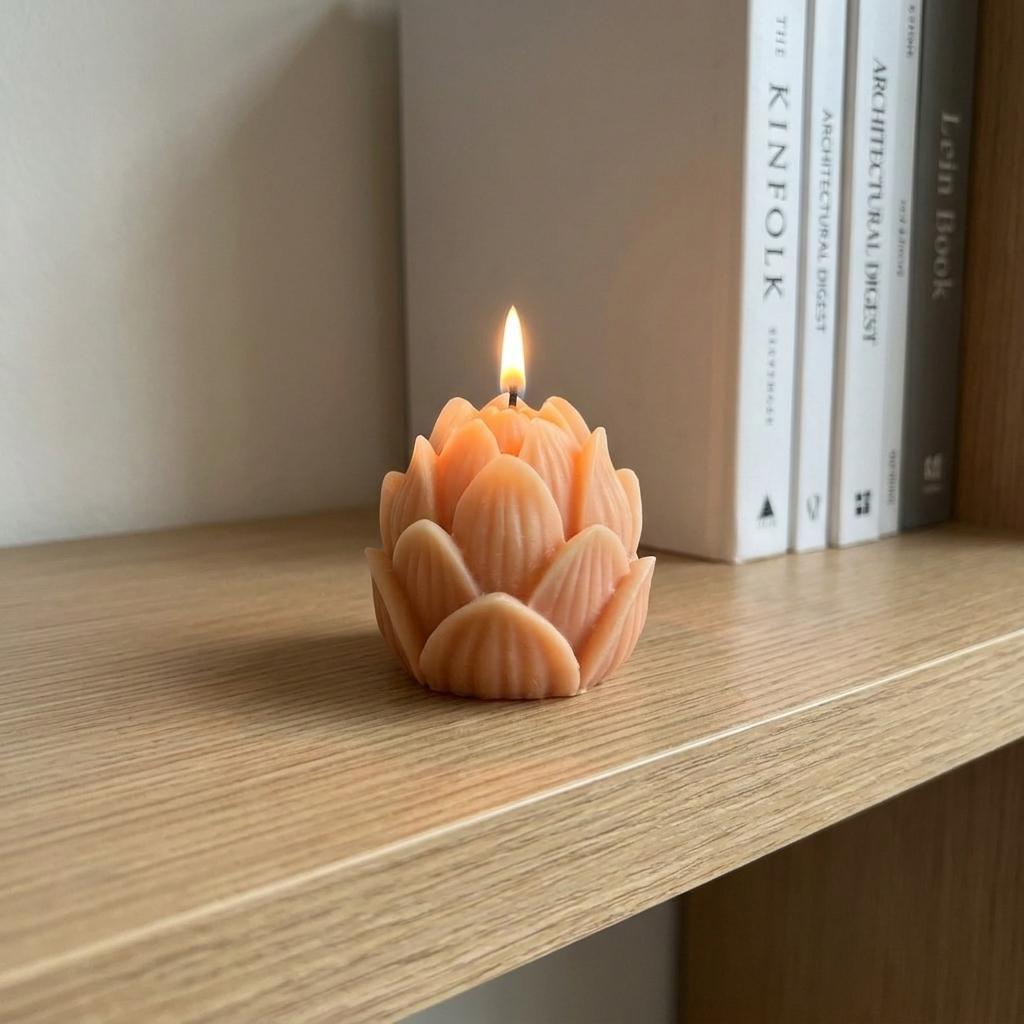 2" Orange Peony Scented Dimensional Flower Candle