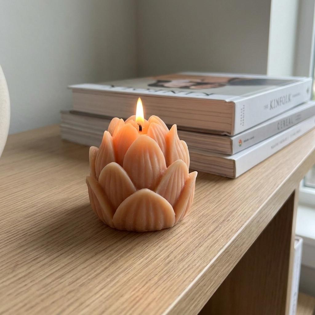 2" Orange Sandalwood Scented Dimensional Flower Candle
