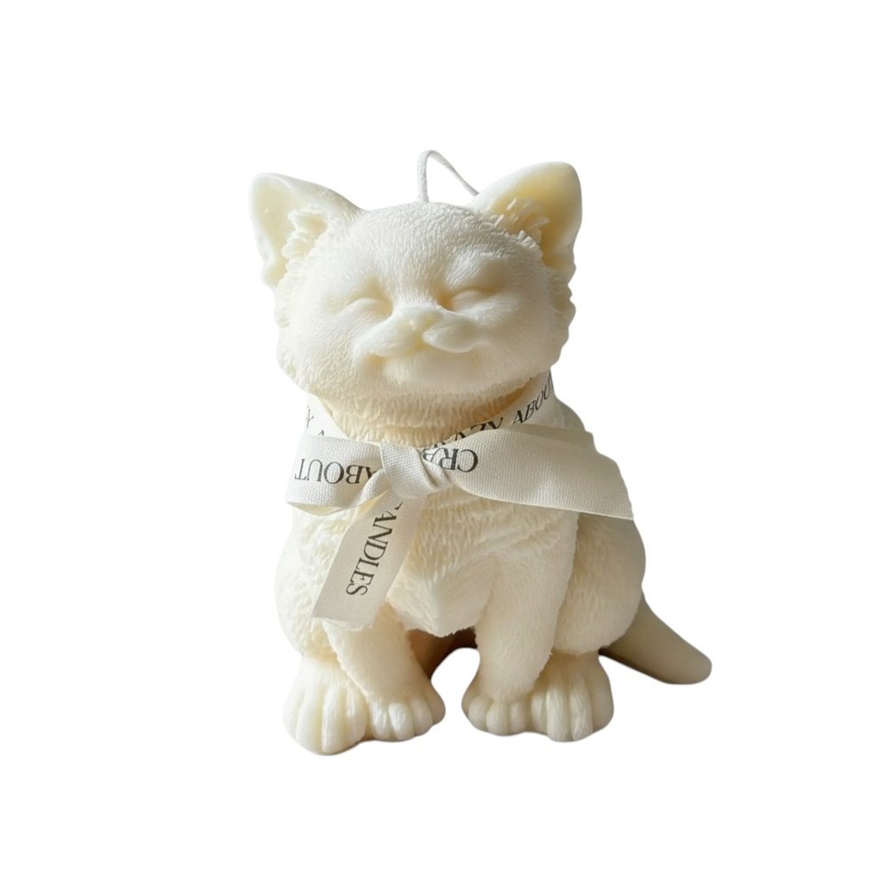 6" Gray Lavender And Sage Scented Dimensional Cat Candle Round Novelty