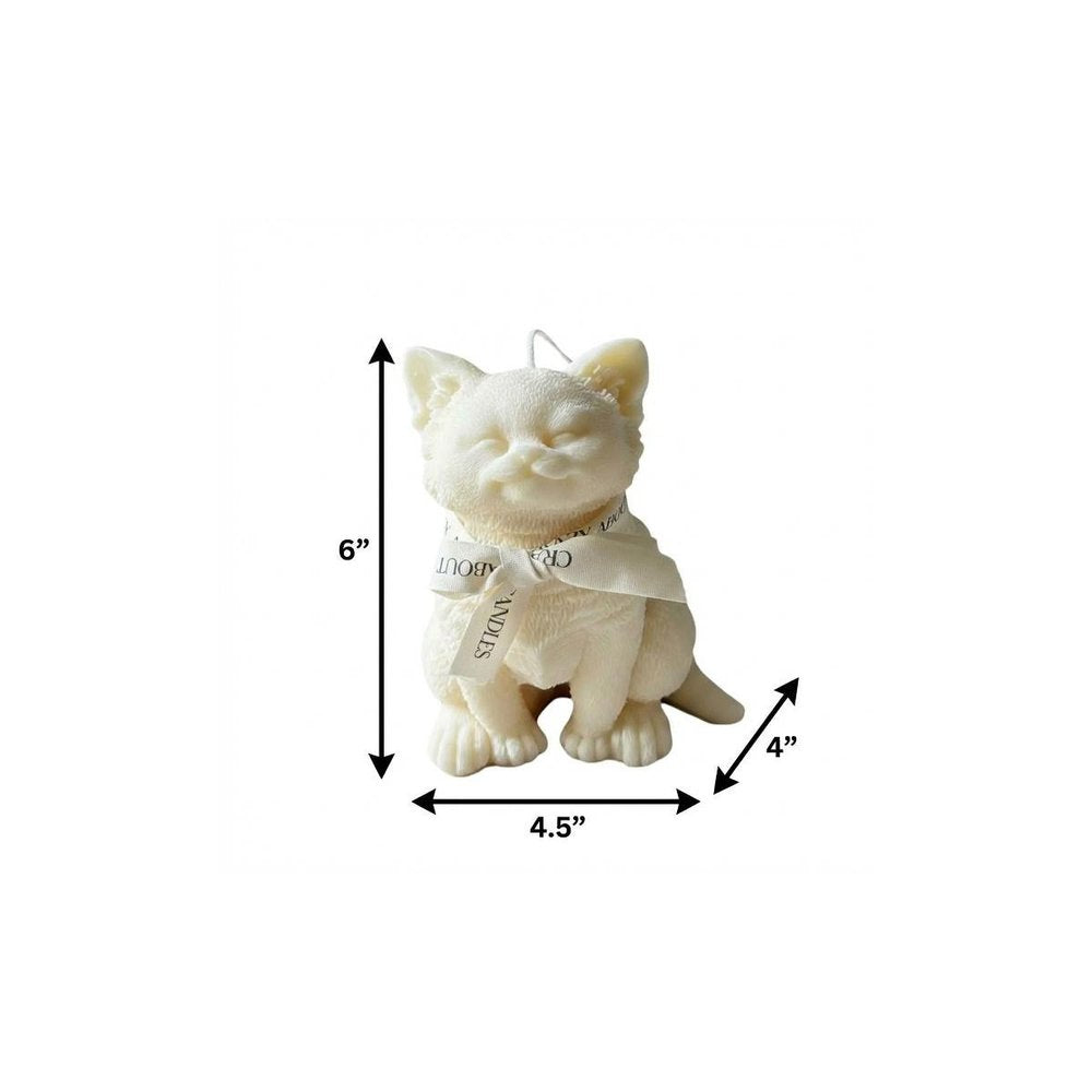 6" Gray Lavender And Sage Scented Dimensional Cat Candle Round Novelty