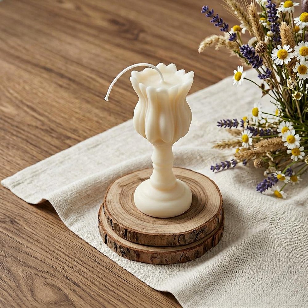 5" Ivory Lavender And Sage Scented Dimensional Flower Candle Round Novelty