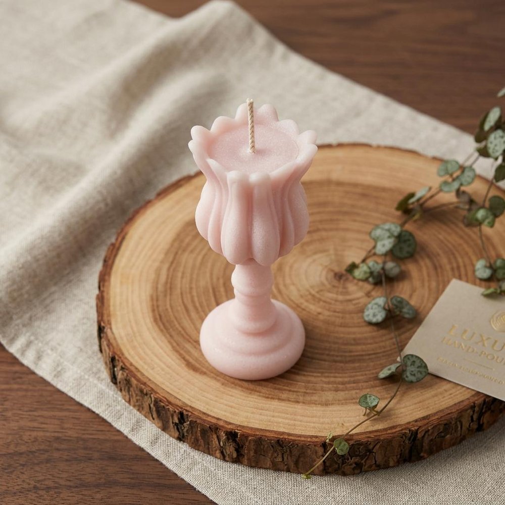 5" Pink Rose Petals Scented Dimensional Flower Candle
