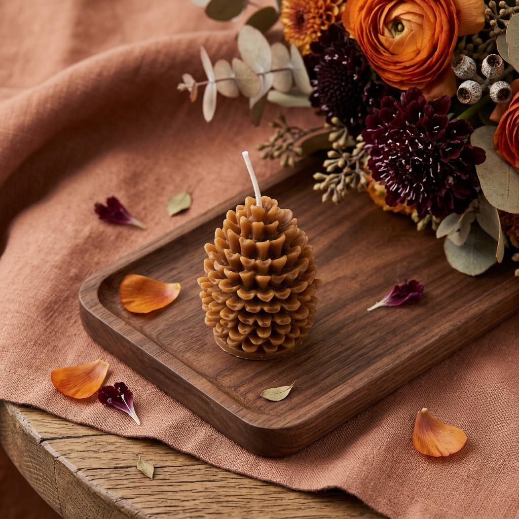 3" Brown Pumpkin And Latte Scented Dimensional Pinecone Candle