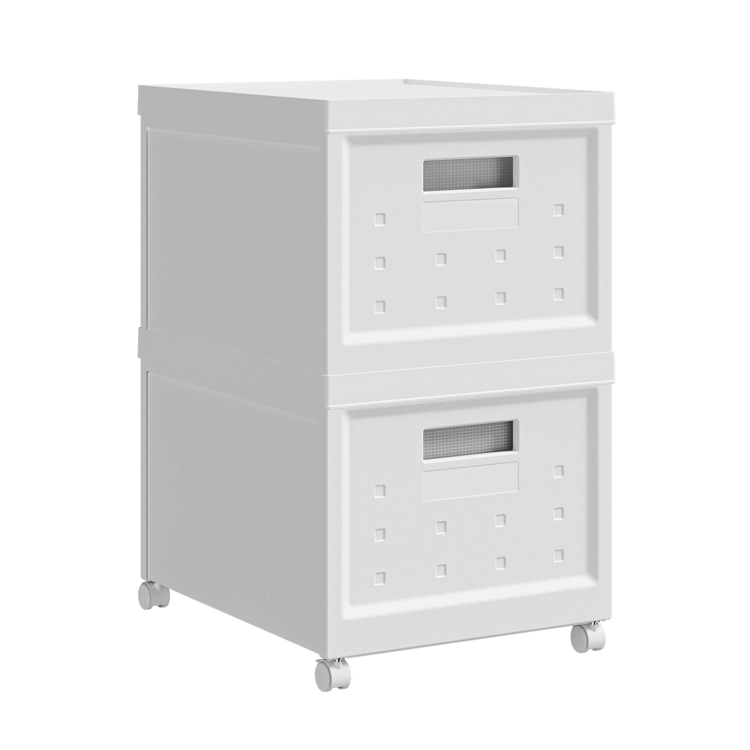 Set Of Two White Plastic Rolling Filing Cabinet
