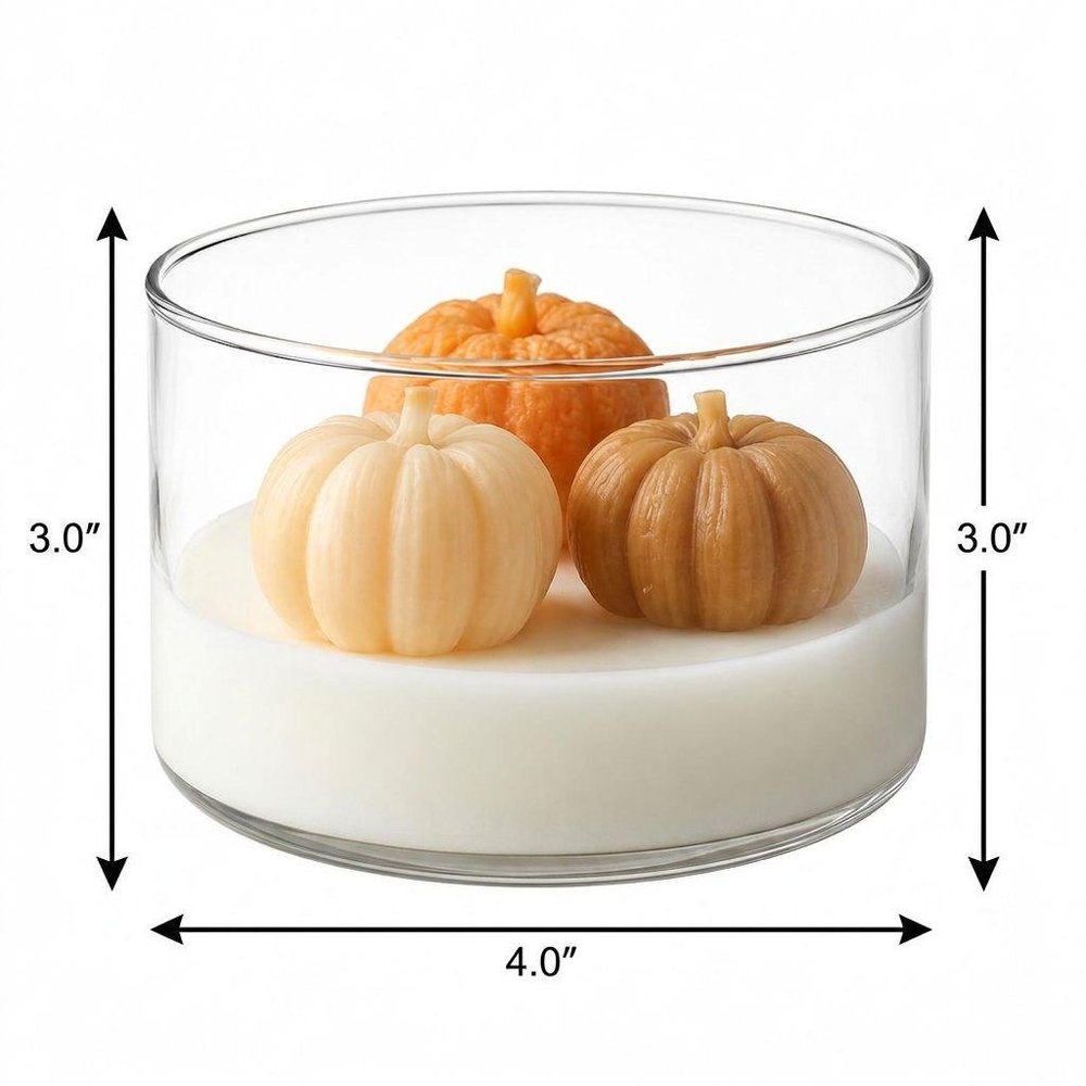 4" Brown Orange And White Latte And Pumpkin Scented Mini Pumpkin Candles In Clear Glass Jar