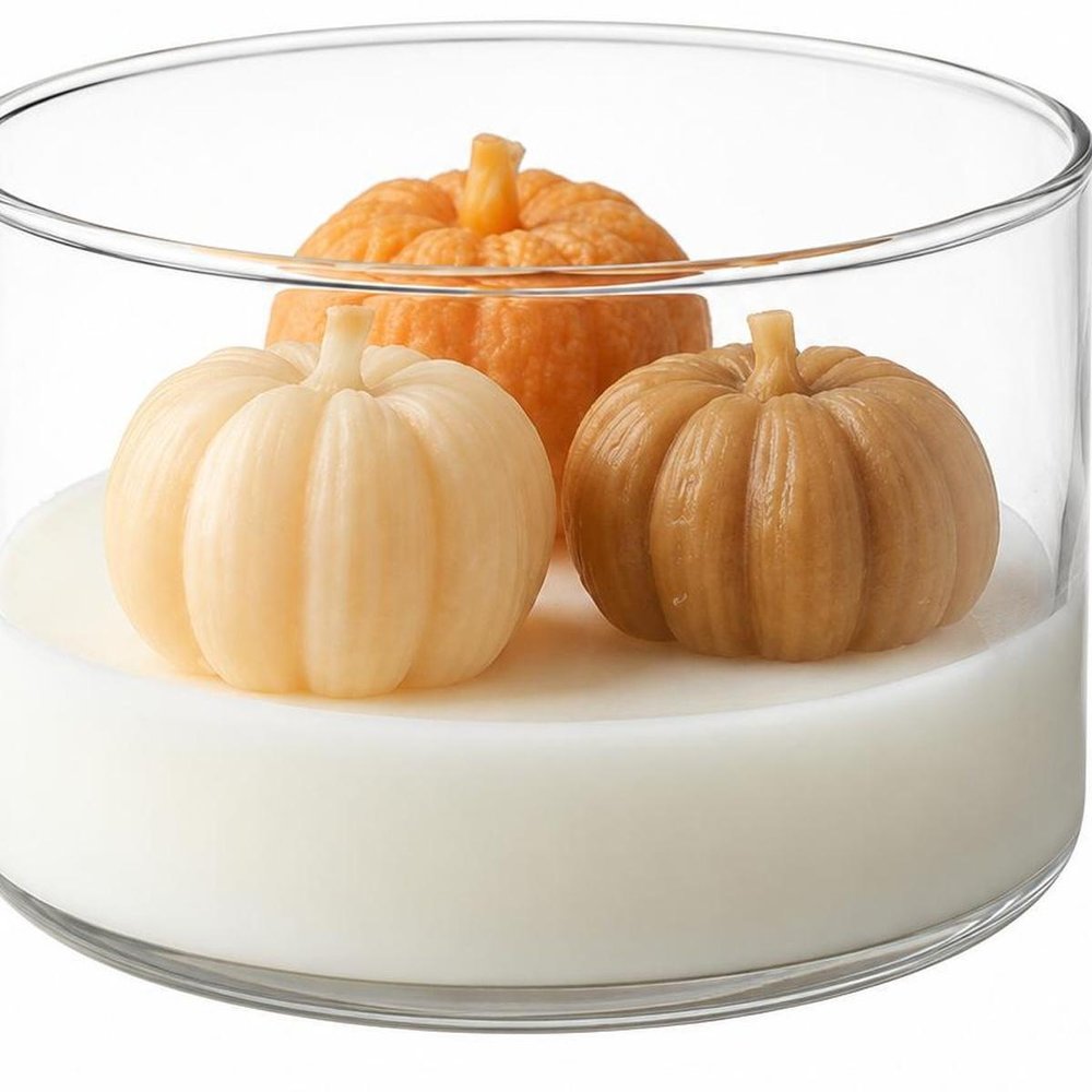 4" Brown Orange And White Latte And Pumpkin Scented Mini Pumpkin Candles In Clear Glass Jar